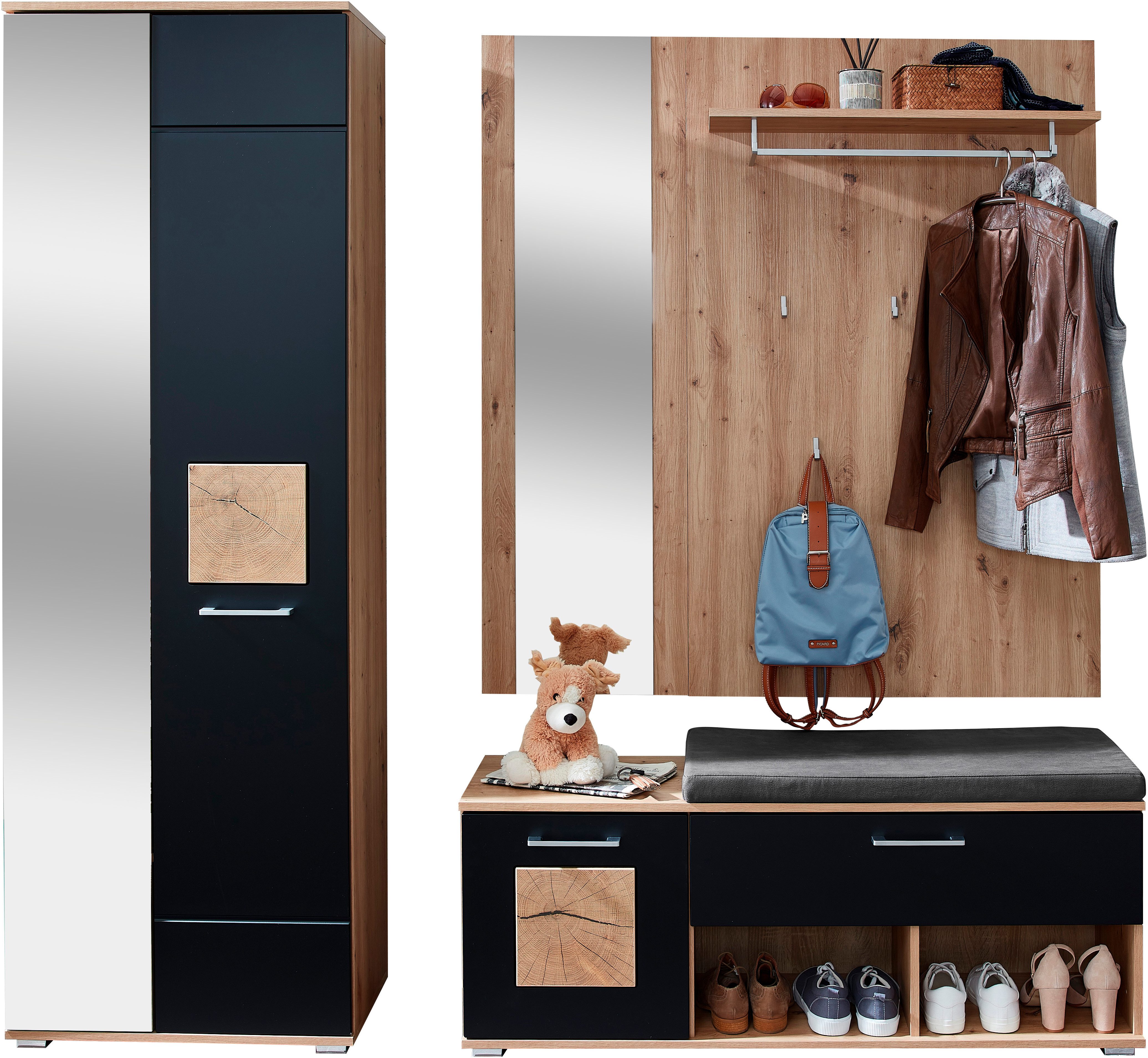 Innostyle Garderoben-Set Fun Garderoben Set, 206x195x38cm (B/H/T), (1-St), besteht aus 3 Typen,Spiegeltür,Sitzkissen