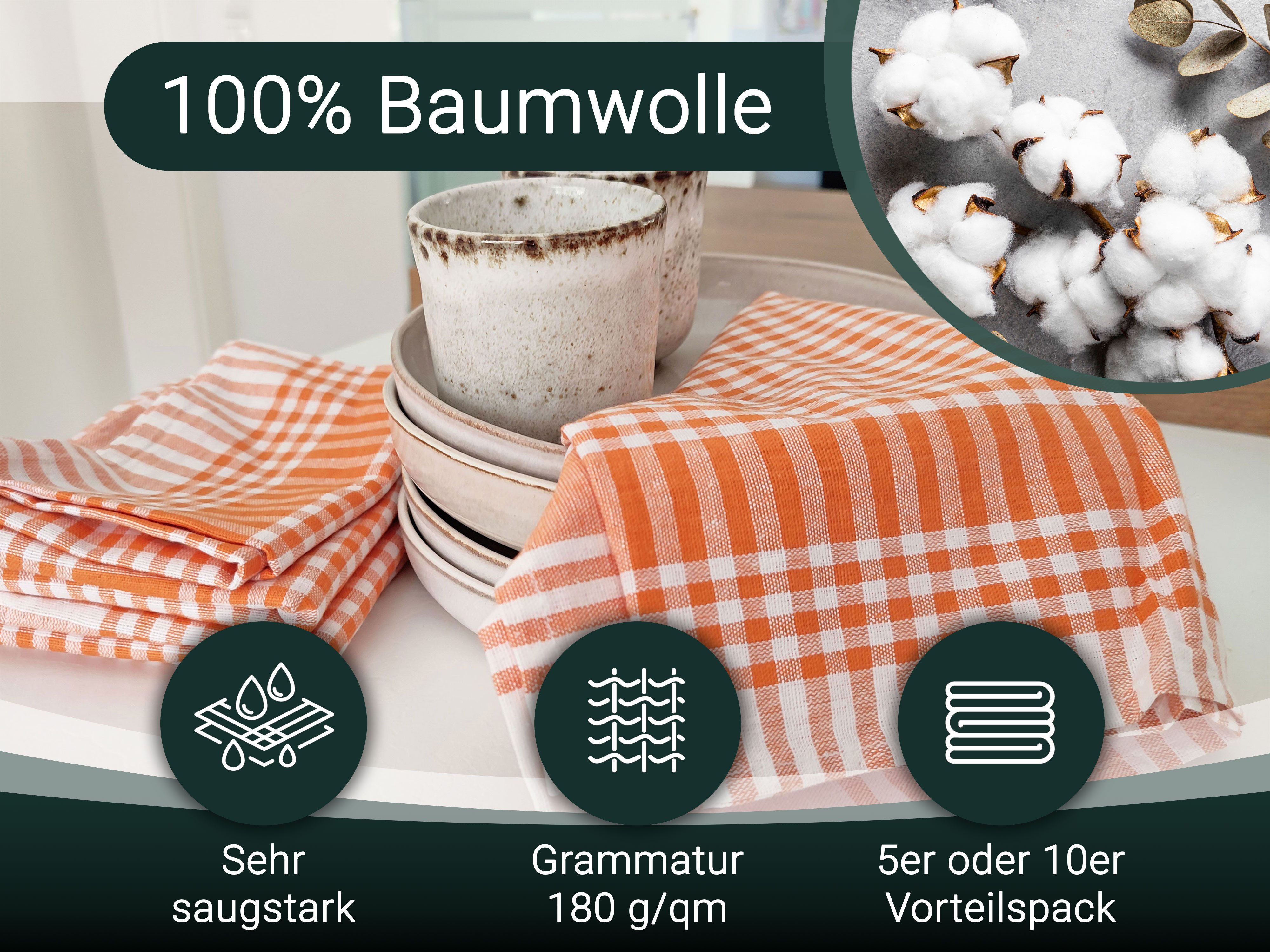 ZOLLNER Geschirrtuch, (Spar-Set, 5-tlg), 50 x 70 cm, 100% Baumwolle, vom Hotelwäschespezialisten