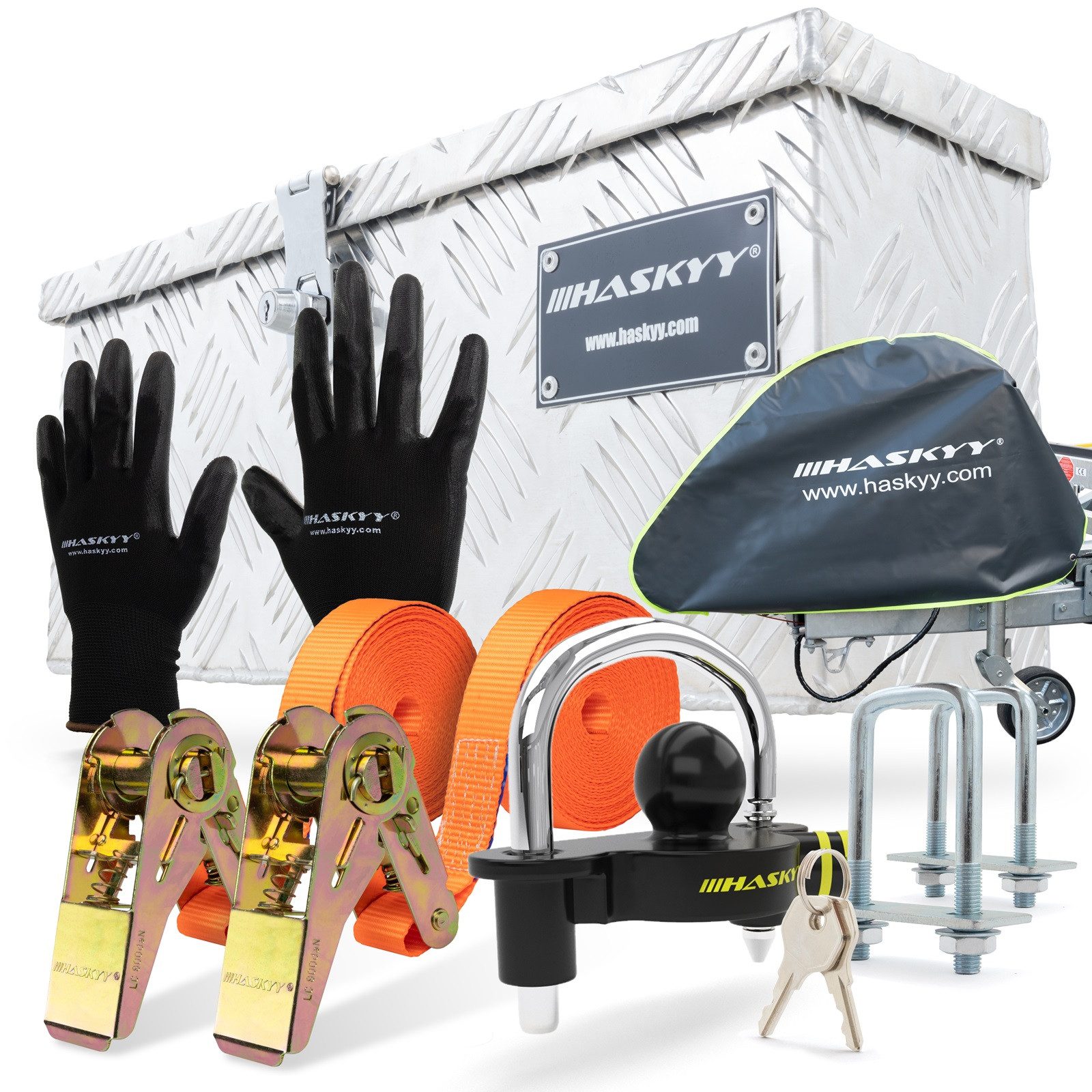 HASKYY Aufbewahrungsbox Anhängerbox mit 2x Spanngurte Anhängerschloss Deich günstig online kaufen