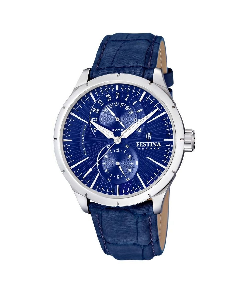 Festina Quarzuhr Herrenuhr Blaues Zifferblatt, Lederband, günstig online kaufen