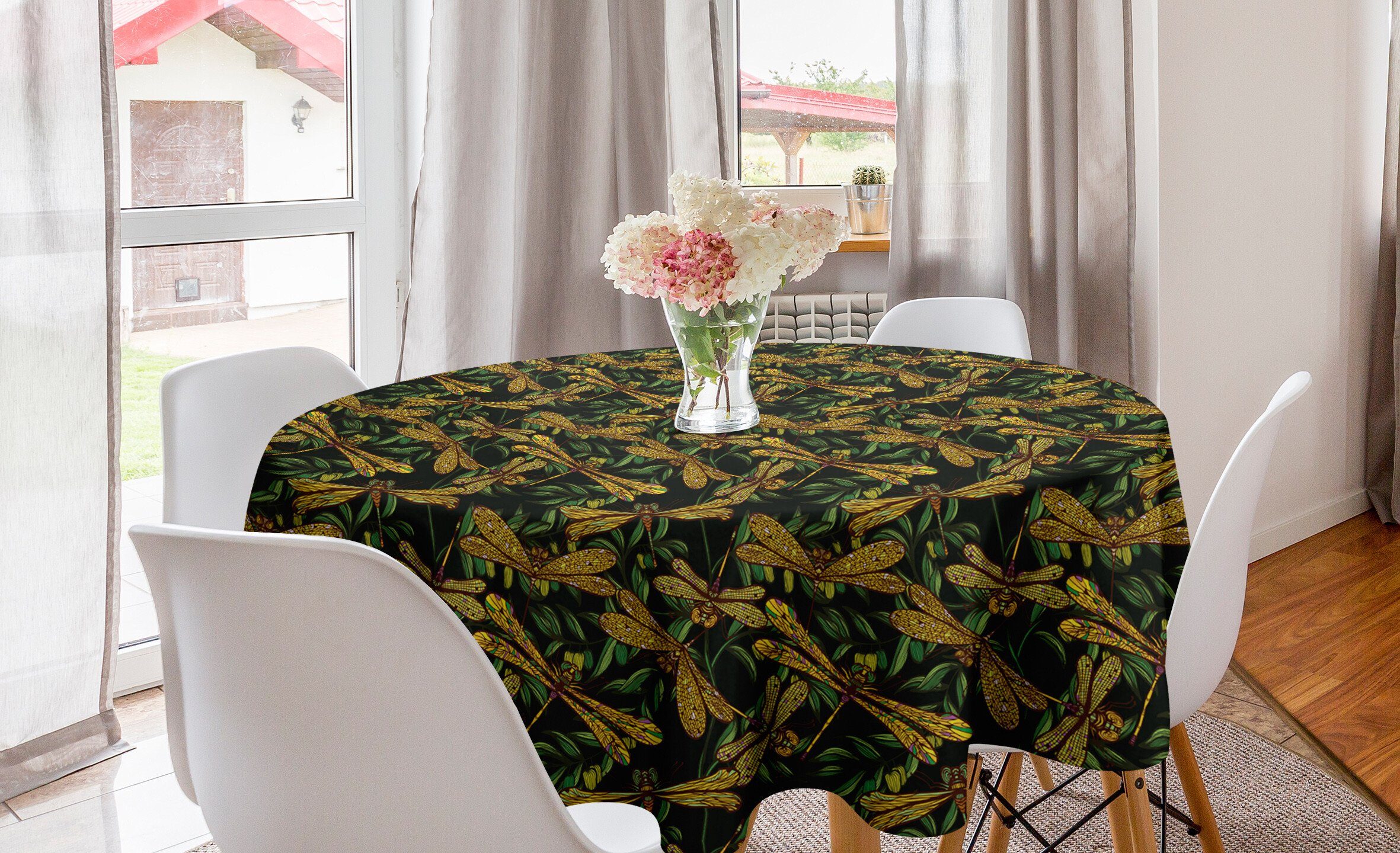 Abdeckung Libelle Tischdecke Kreis Küche Tischdecke Grüne Dekoration, Esszimmer für Blätter Abakuhaus