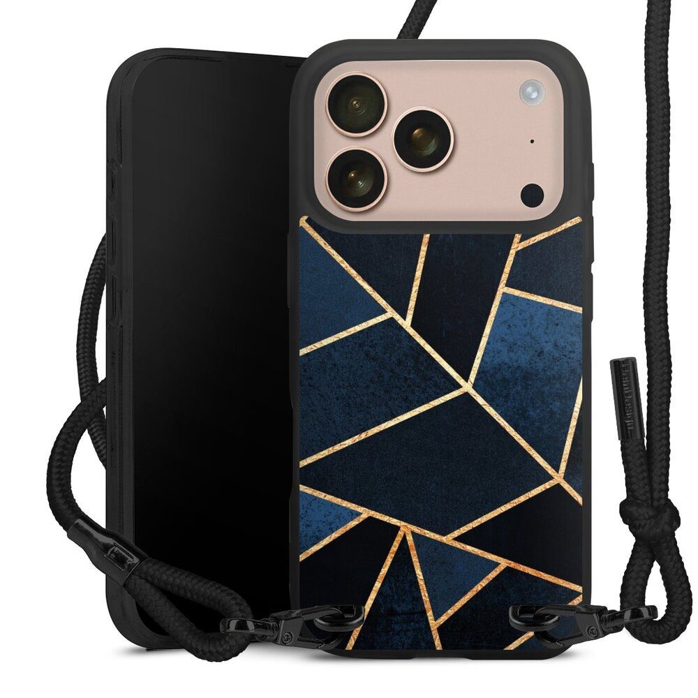 DeinDesign Handyhülle Elisabeth Fredriksson Dreiecke Abstrakt Navy Stone Gold Print, Apple iPhone 17 Pro Premium Handykette Hülle mit Band Cover mit Kette