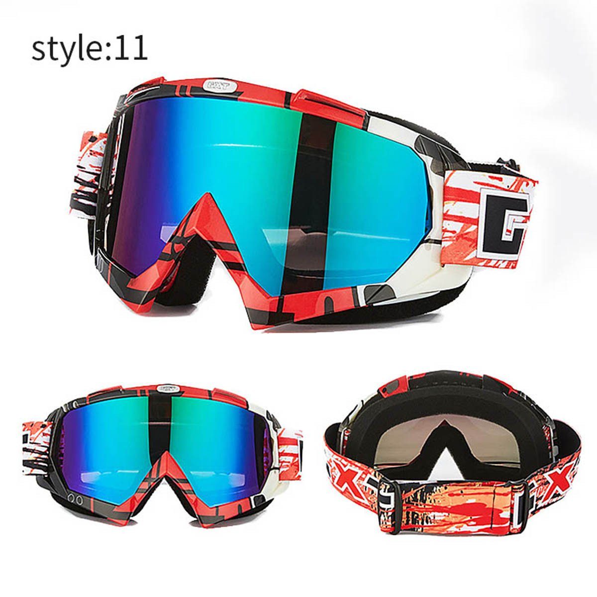 Blusmart Skibrille Motocross Brille ATV MTB DH Winddicht Skifahren Moto Bike Brille Glas 10