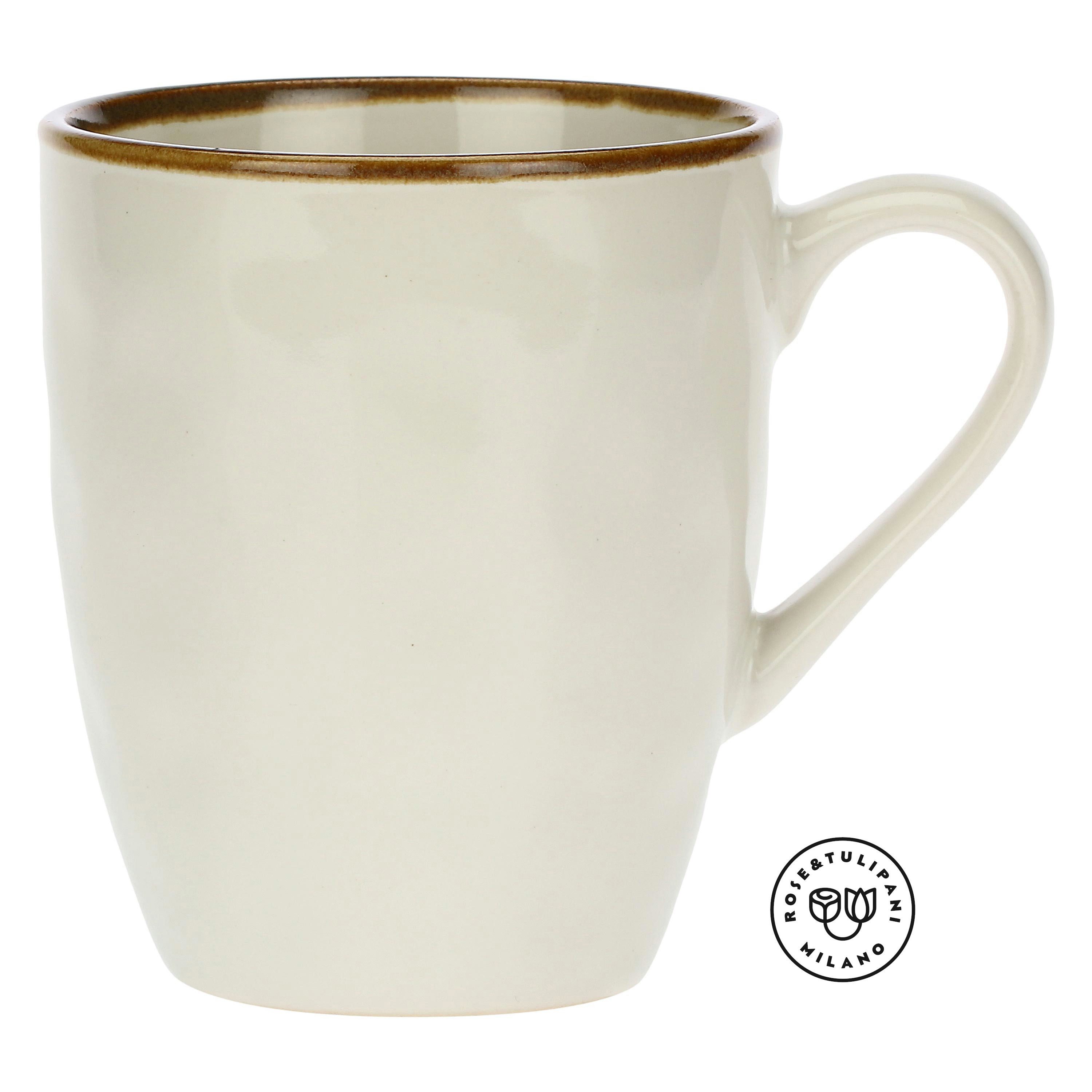 Rose & Tulpani Tasse Große Tasse Becher Kaffeetasse mit Henkel 430ml Ivory, 1-tlg., Steingut, Handgefertigt, Backofengeeignet
