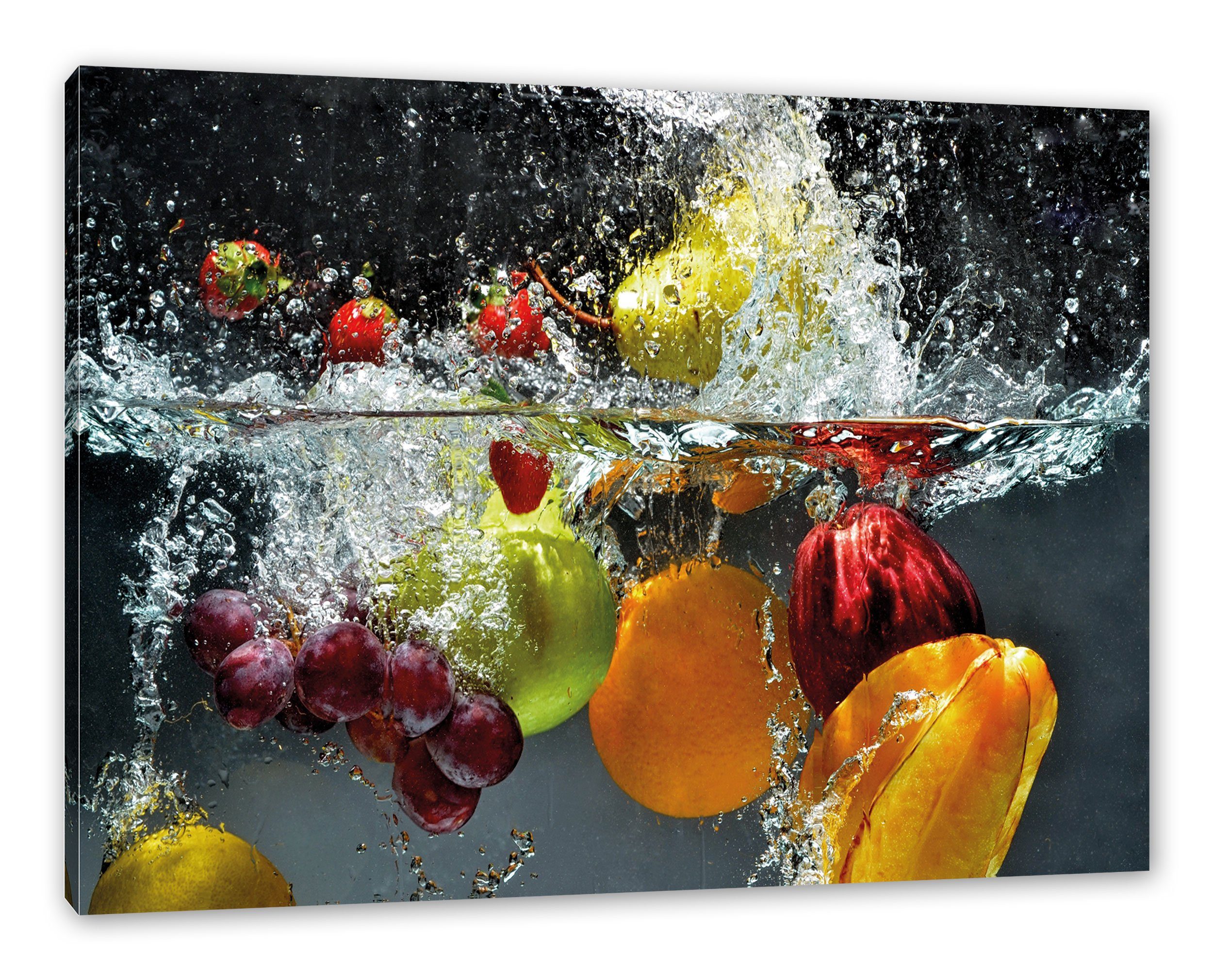 Pixxprint Leinwandbild Früchte fallen ins Wasser, günstig online kaufen