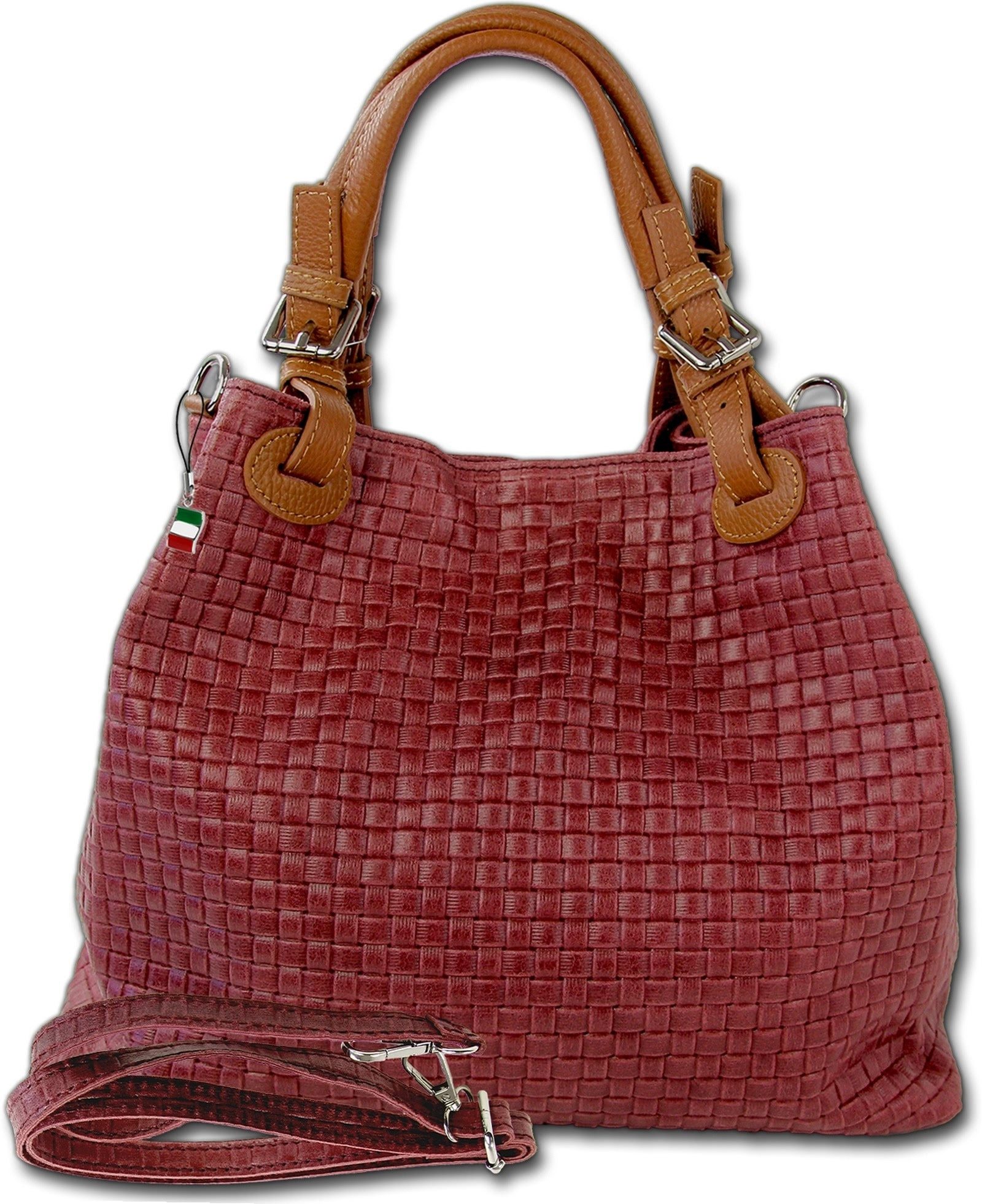 FLORENCE Handtasche Florence Damen Handtasche Echtleder (Handtasche), Damen Leder Handtasche, Umhängetasche, dunkelrot, bordeaux ca. 31cm