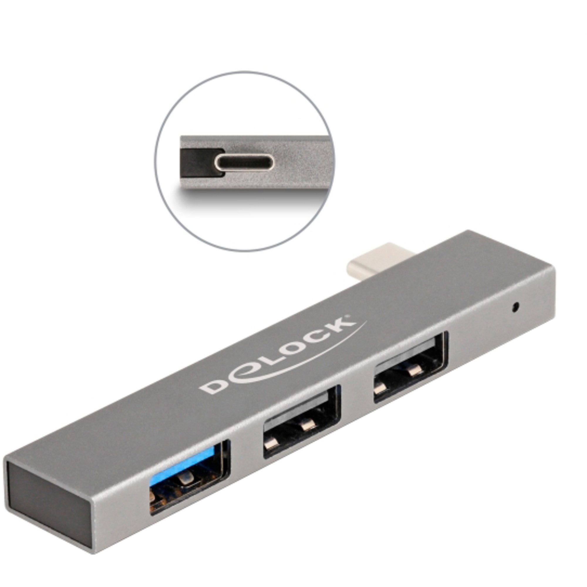 Laptop-Dockingstation DeLOCK 3 Port Slim USB Hub mit USB Type-C