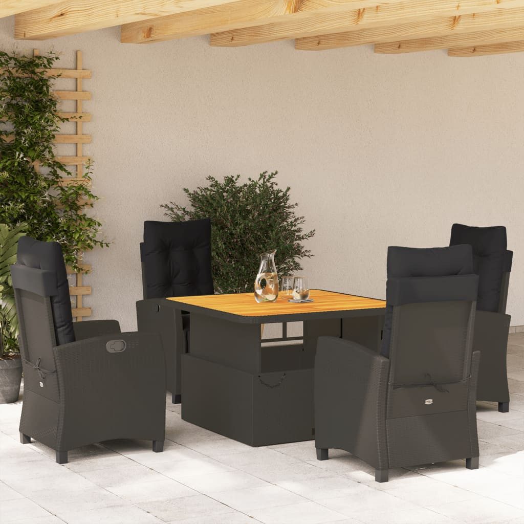vidaXL Garten-Essgruppe 5-tlg. Garten-Essgruppe mit Kissen Schwarz Poly Rattan, (1-tlg)