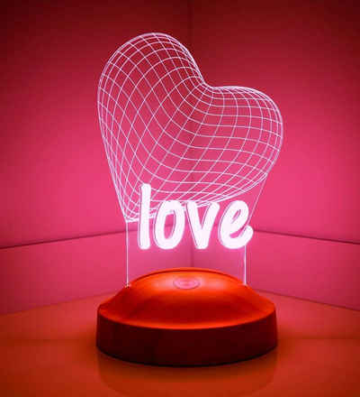 Geschenkelampe LED Nachttischlampe »Geschenkelampe Geschenke mit Gravur Herz Liebe 3D«, LED Nachttischlampe