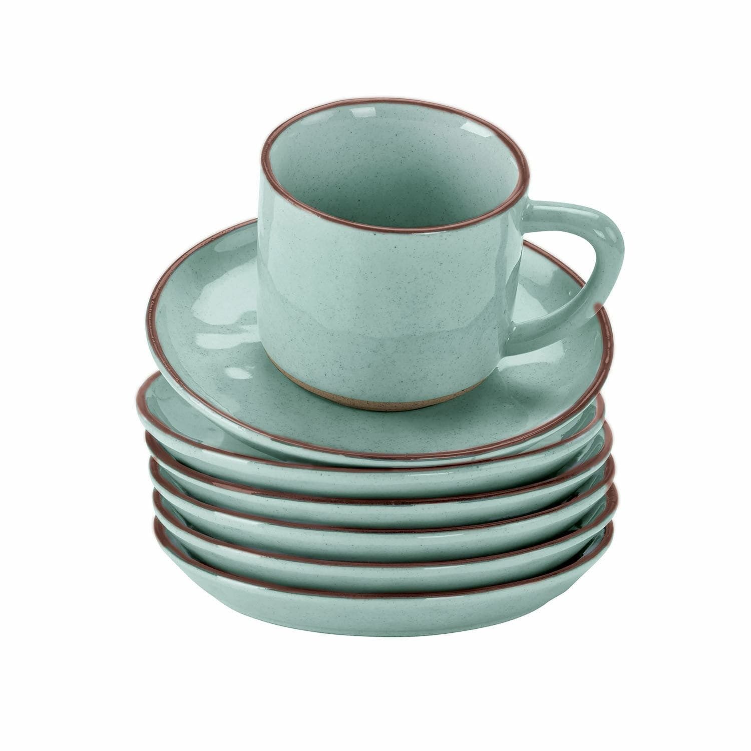 Mirabeau Geschirr-Set Tasse mit Untertasse 6er Set Biarré türkis, Steinzeug