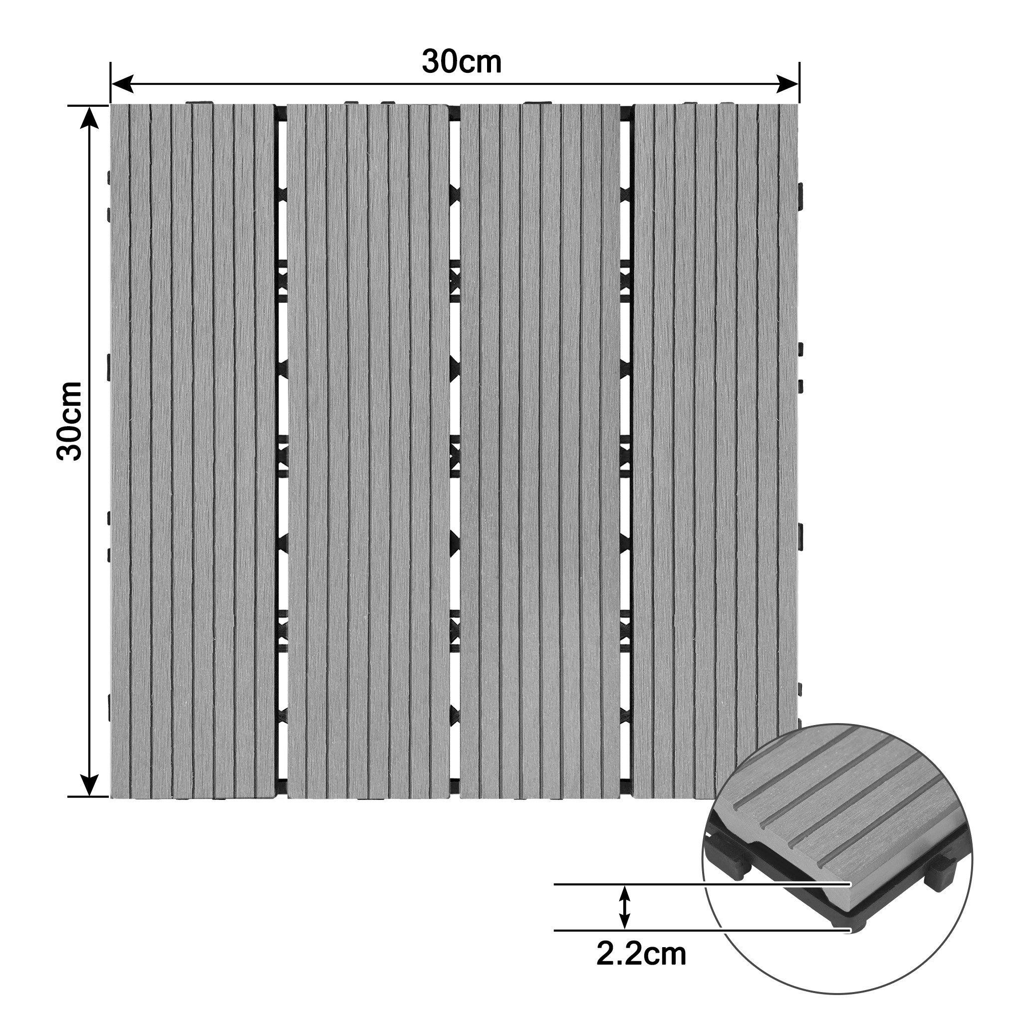 FIVMEN Terrassendielen Terrassenfliesen WPC 30x30cm Kunststoff Klickfliesen mit klicksystem, (Packung, 11-St., Filterbares Wasser Premium Fliese Terrassendielen), für Garten Balkon Terrasse