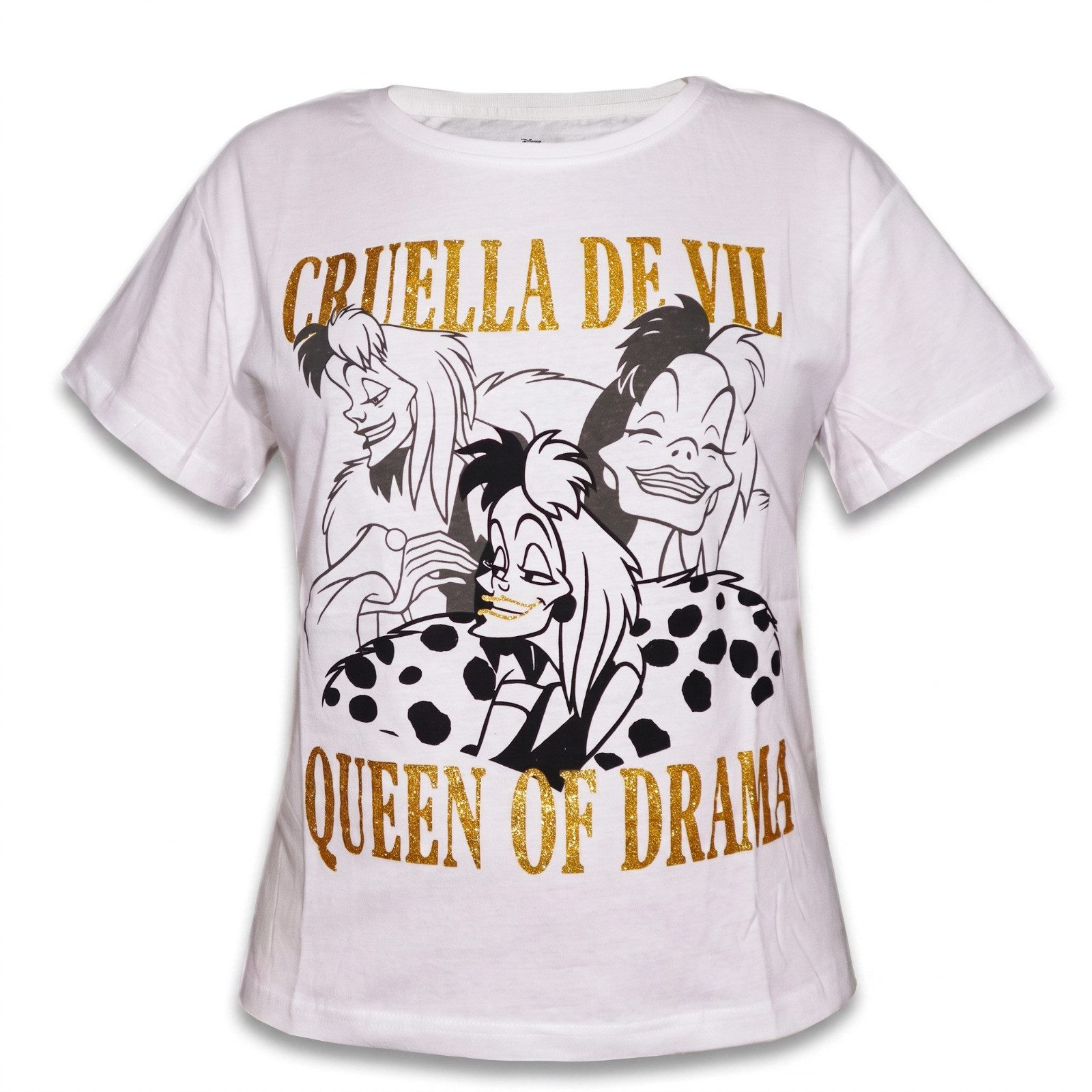 Disney Print-Shirt Disney Cruella de Vil Damen T-Shirt Kurzarm XS-M Grau Weiß Baumwolle