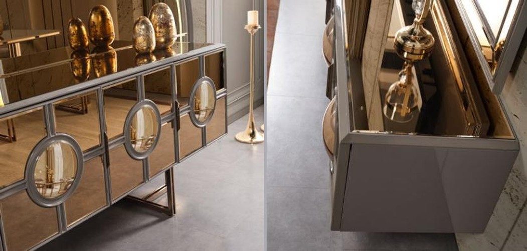 JVmoebel Sideboard Holzkommode mit goldfarbenem Spiegel und Glaseinsätzen (1 St., 1x Sideboard mit Spiegel), Made in Europa