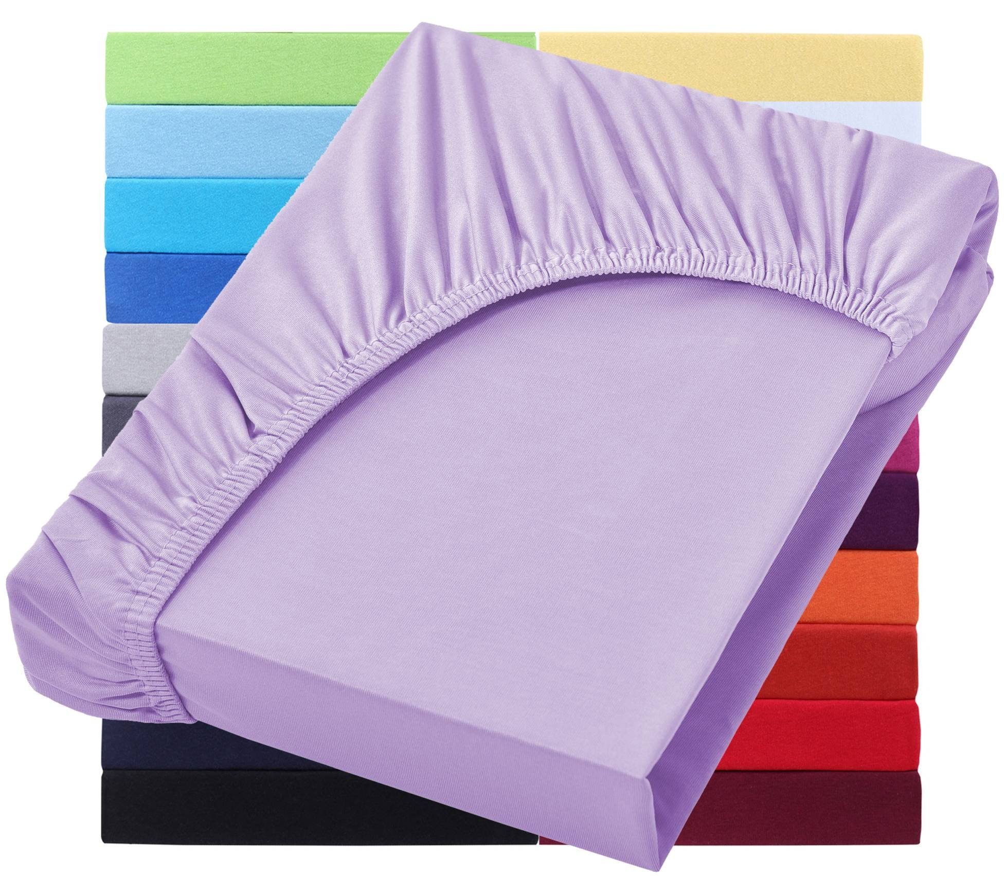 NatureMark Spannbettlaken Jersey Basic Spannbetttuch, 100% Baumwolle, Gummizug: rundum, (1 Stück), in vielen Größen und Farben, bis 25cm Steghöhe, 90x200cm, Flieder