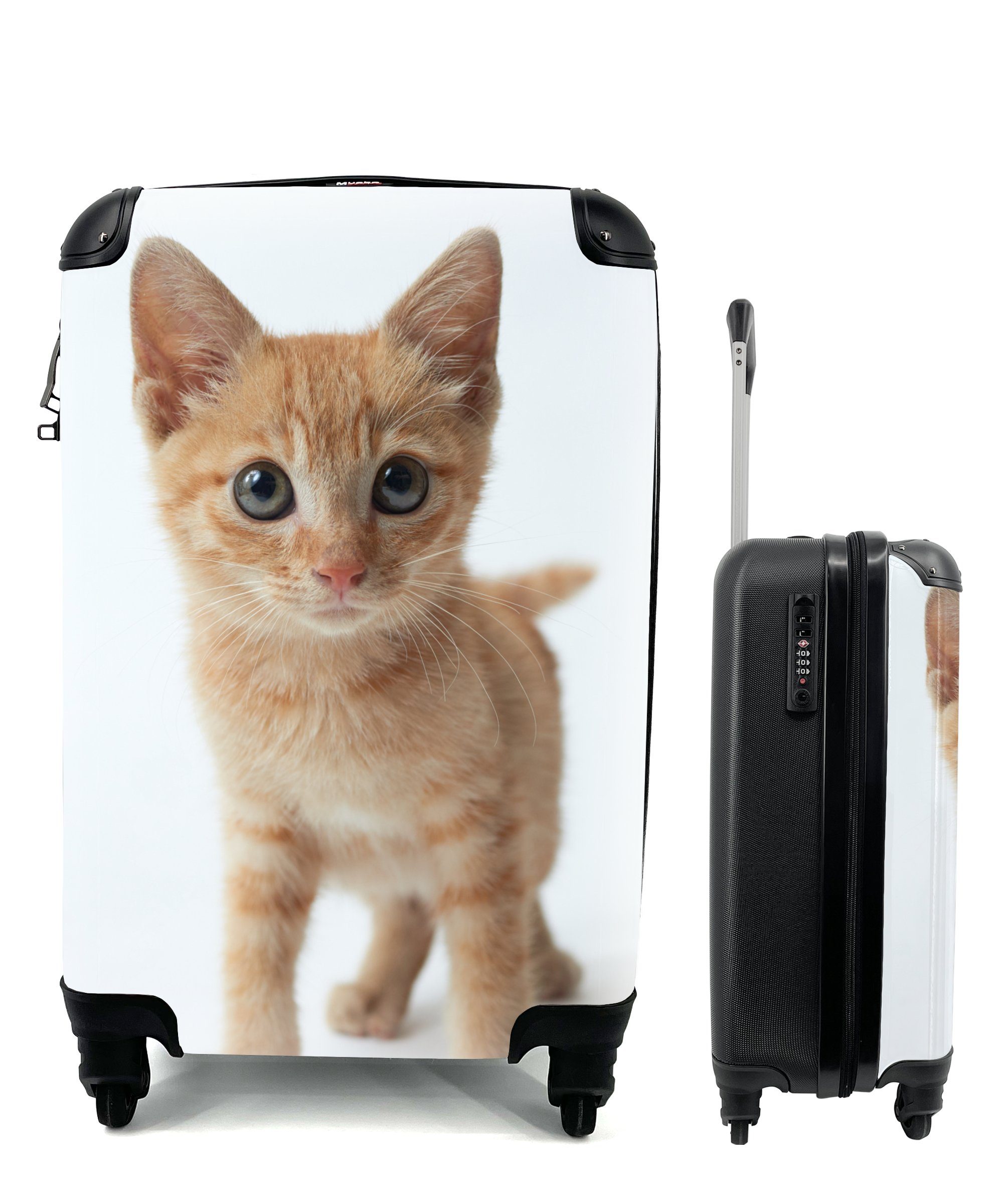 4 für Kind, - Jungen - Handgepäck Rot - - MuchoWow rollen, - Rollen, Reisekoffer Kätzchen Katze Handgepäckkoffer Reisetasche Kinder Trolley, mit - Ferien, Mädchen