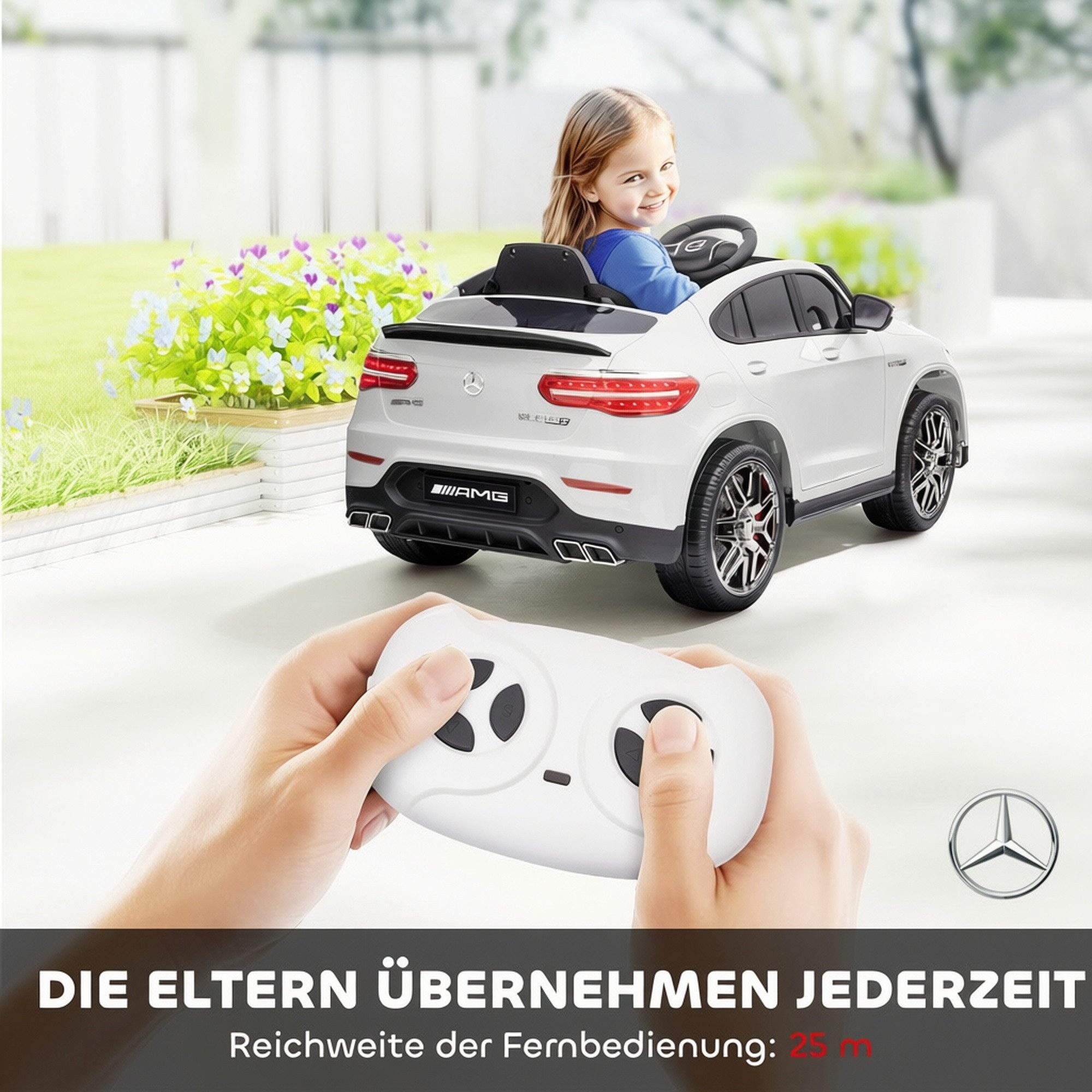 HOMCOM Elektro-Kinderauto Kinder 12V Kinderauto mit 2,4 G Fernbedienung, 2 Motor, Belastbarkeit 30 kg, (1-tlg), für Kinder, Weiß – Bild 4 von 5