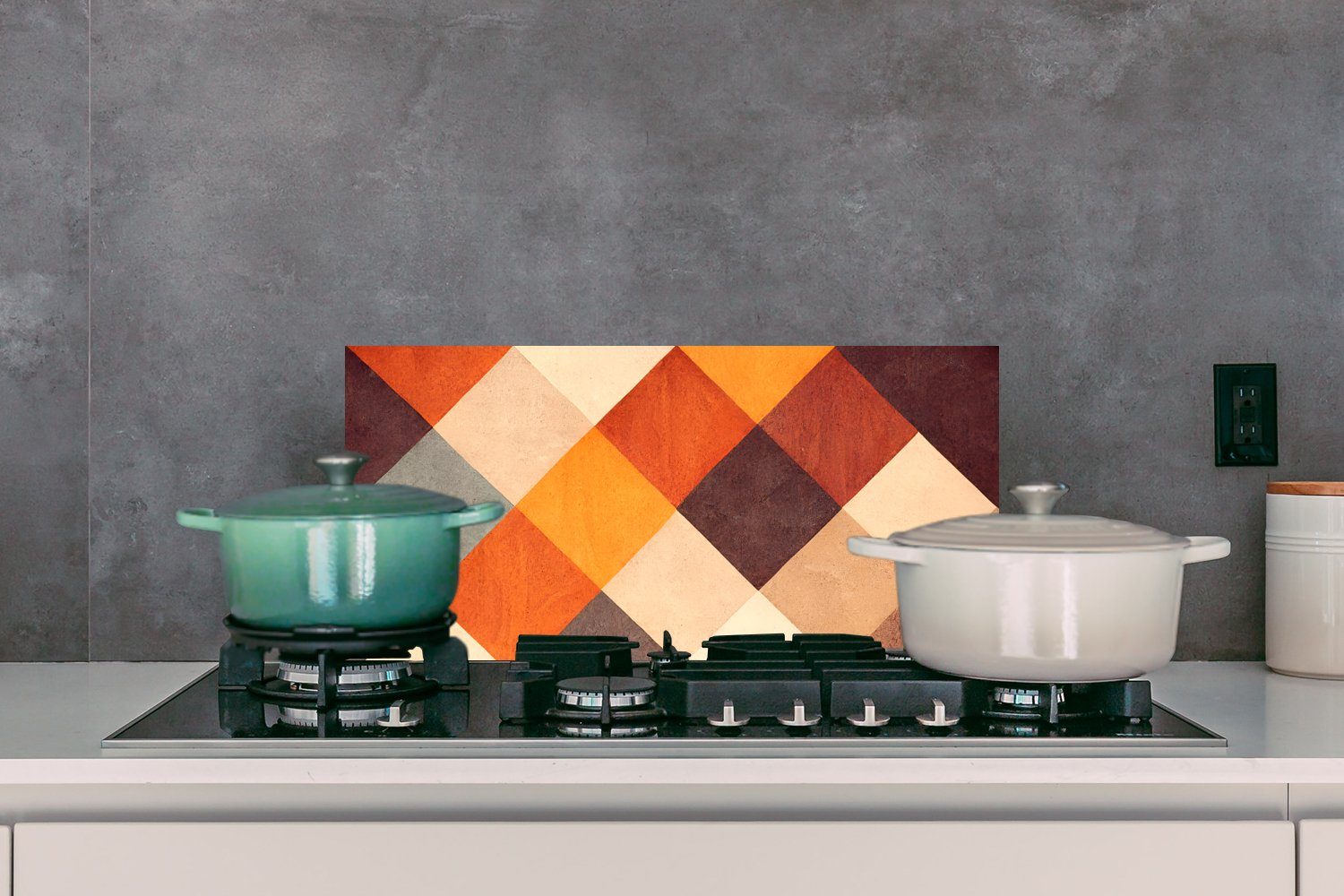 Wandschutz, Muster 60x30 und für cm, Schachteln, Schmutzflecken Fett - Küchenrückwand gegen Farben MuchoWow (1-tlg), - Kunst Küchen -