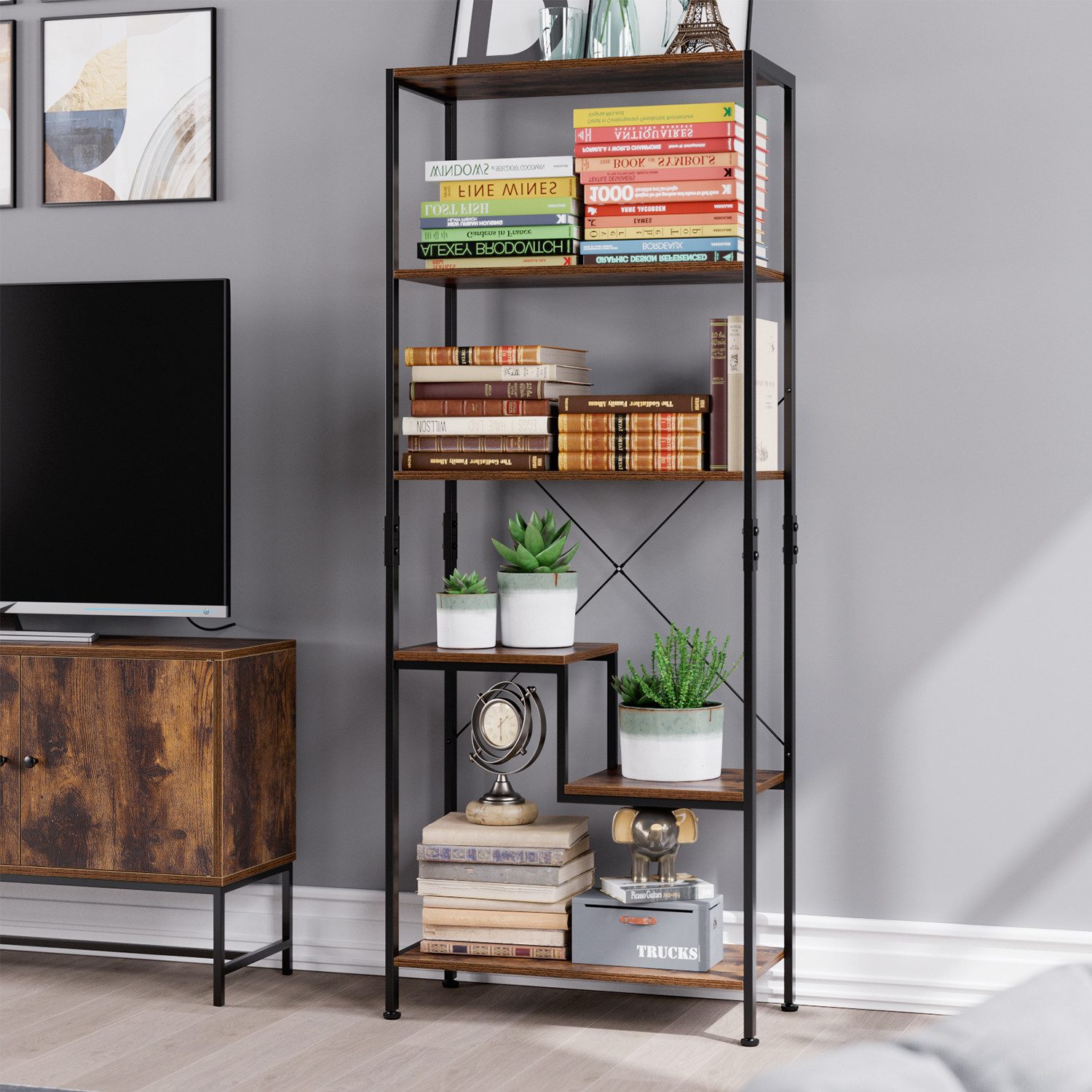 Homfa Standregal, schwarz Bücherregal Küchenregal 5 günstig online kaufen