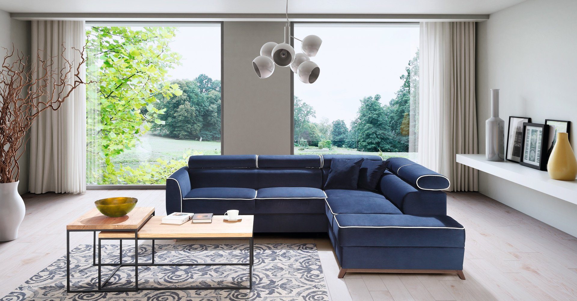 Textil Ecksofa, Design L-Form JVmoebel Couch Blau Modern Eck Stoff Polster Ecksofa