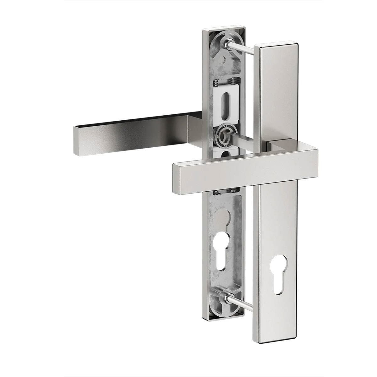 MS Beschläge Türbeschlag Edelstahl-Optik PZ Schmalrahmengarnitur 92mm, Türdrücker Langschildgarnitur 248x37mm