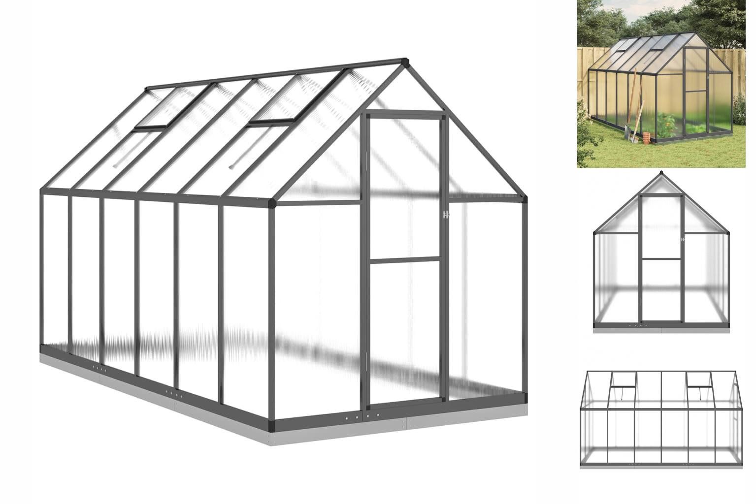 vidaXL Gewächshaus Gewächshaus mit Fundamentrahmen Anthrazit 334x169x202 cm Alu schwarz | Rabatt: 24%