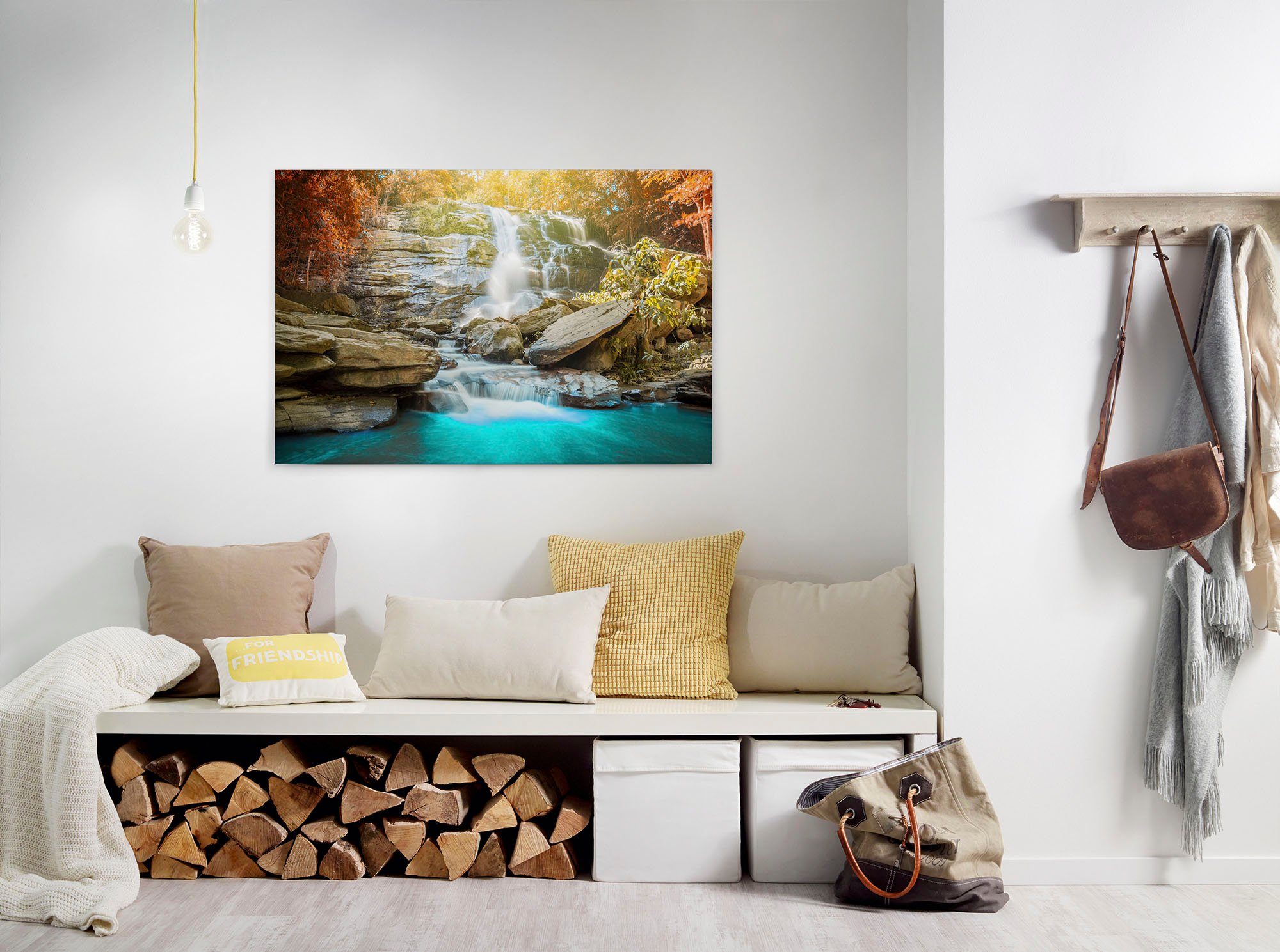 A.S. Création Leinwandbild Waterfall, Kinder, Kunst, Natur (1 St), Wasserfall Bild Keilrahmen Leinwand-Bild Wohnzimmer modern Wandbild