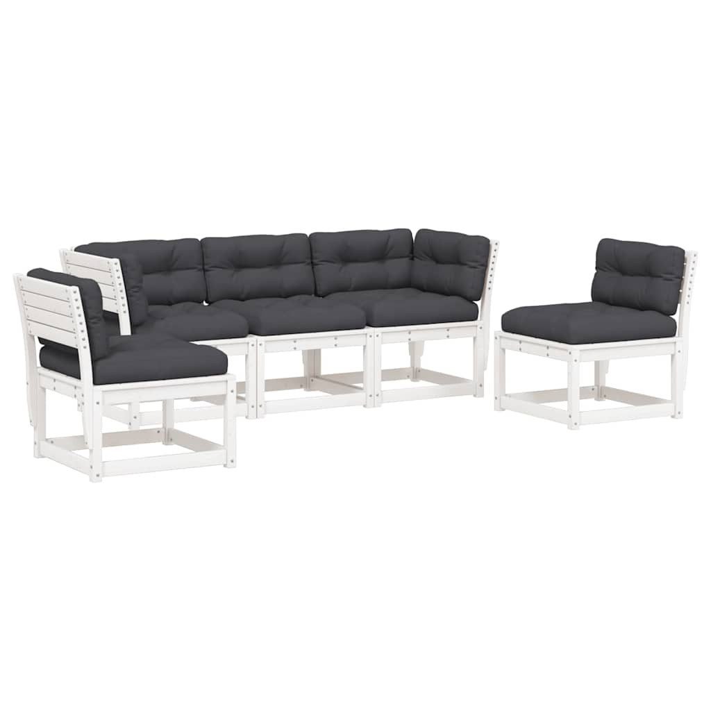 furnicato Garten-Essgruppe Garten-Sofagarnitur Weiß 73x73x78 cm aus massivem Kiefernholz, (1-tlg), Modulare Sitzgruppe mit Latten-Design und dicken Polsterkissen