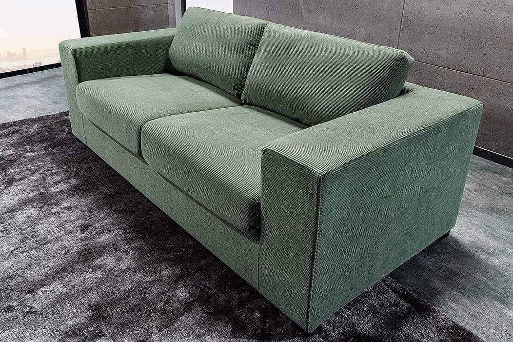 LebensWohnArt Sofa Lounge-Sofa NICE 220cm grün Cord Federkernpolsterung