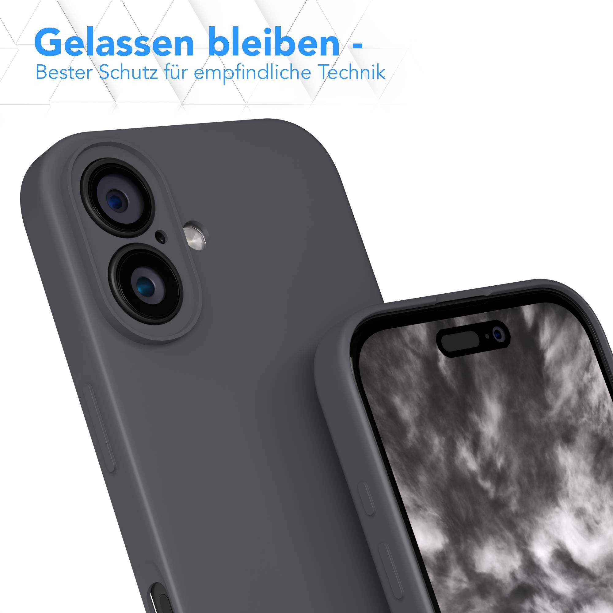 EAZY CASE Handyhülle für Apple iPhone 16 Hülle Silikon 6,1 Zoll, Hülle mit Kameraschutz Handycase Soft Smart Slimcover matt Dunkelgrau – Bild 4 von 5