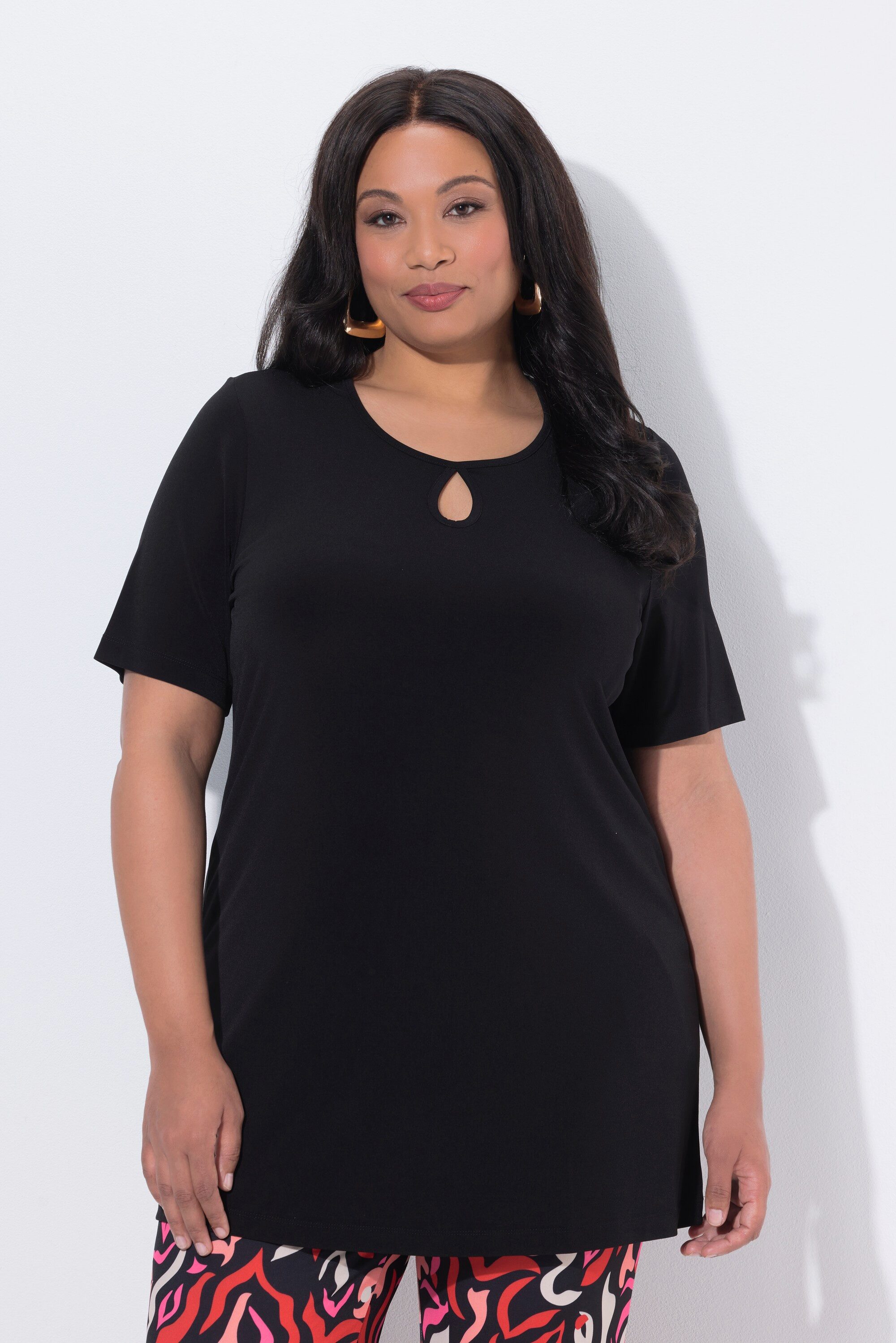 Ulla Popken Longshirt Longshirt Keyhole A-Linie Rundhals Halbarm