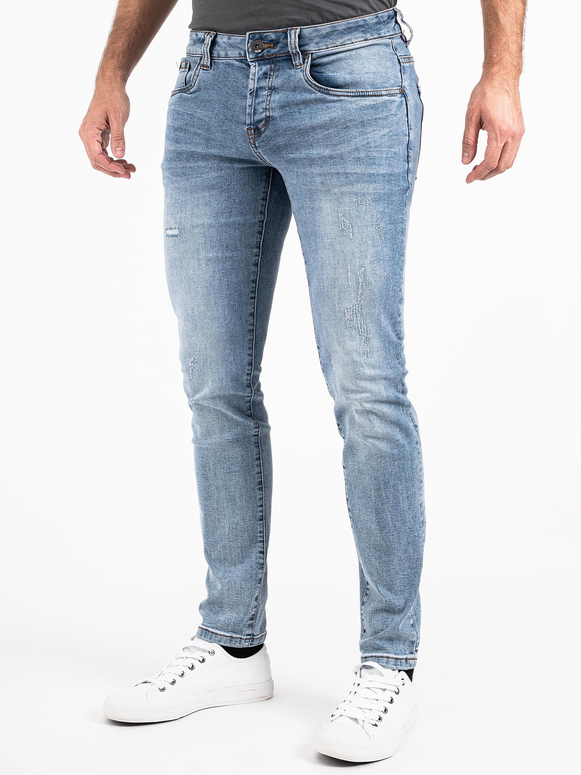 Slim-fit-Jeans Herren und PEAK Destroyed-Optik mit TIME Stretch-Bund hellblau Jeans München