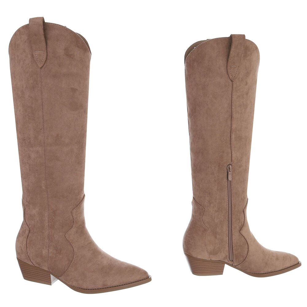 Ital-Design Stilvolle Stiefeletten mit Verzierung für Damen Westernstiefel (90927556) Blockabsatz Flache Stiefel in Hellbraun