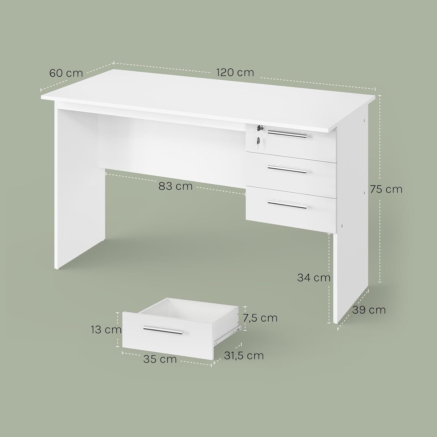 Woltu Schreibtisch, Computertisch 120x60cm Bürotisch PC Tisch, Kinder Arbeitstisch
