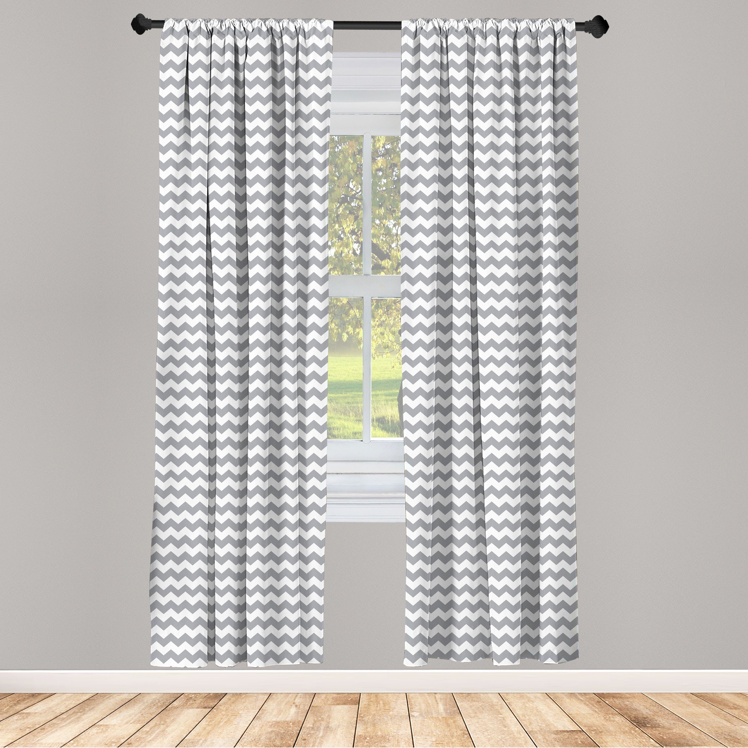 Gardine Vorhang für Wohnzimmer Schlafzimmer Dekor, Abakuhaus, Microfaser, grau Chevron Zickzack-Fliesen-Mosaik
