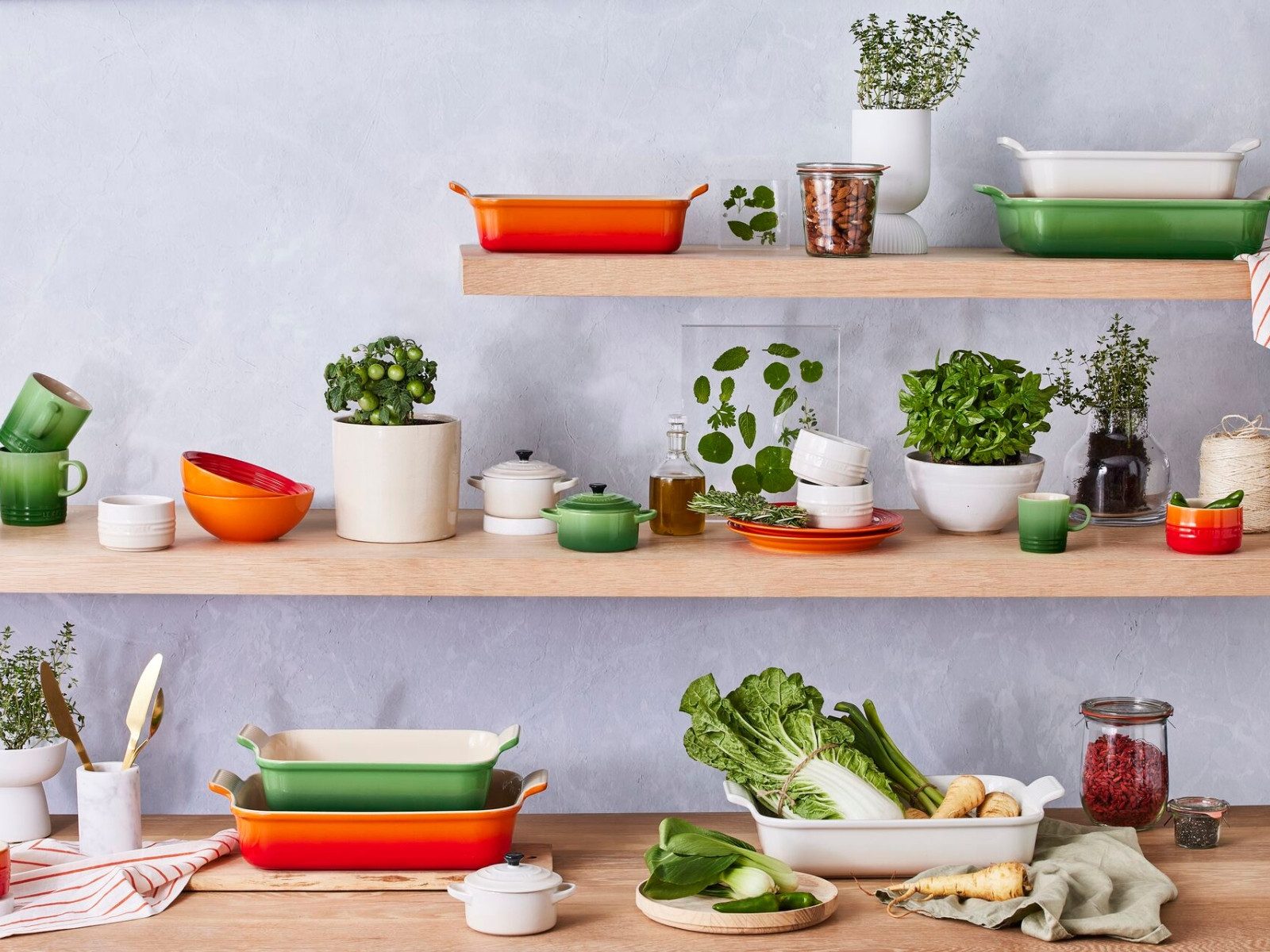 LE CREUSET Auflaufform Auflaufform Klassik rechteckig meringue 25/32cm Set 2tlg, Steinzeug