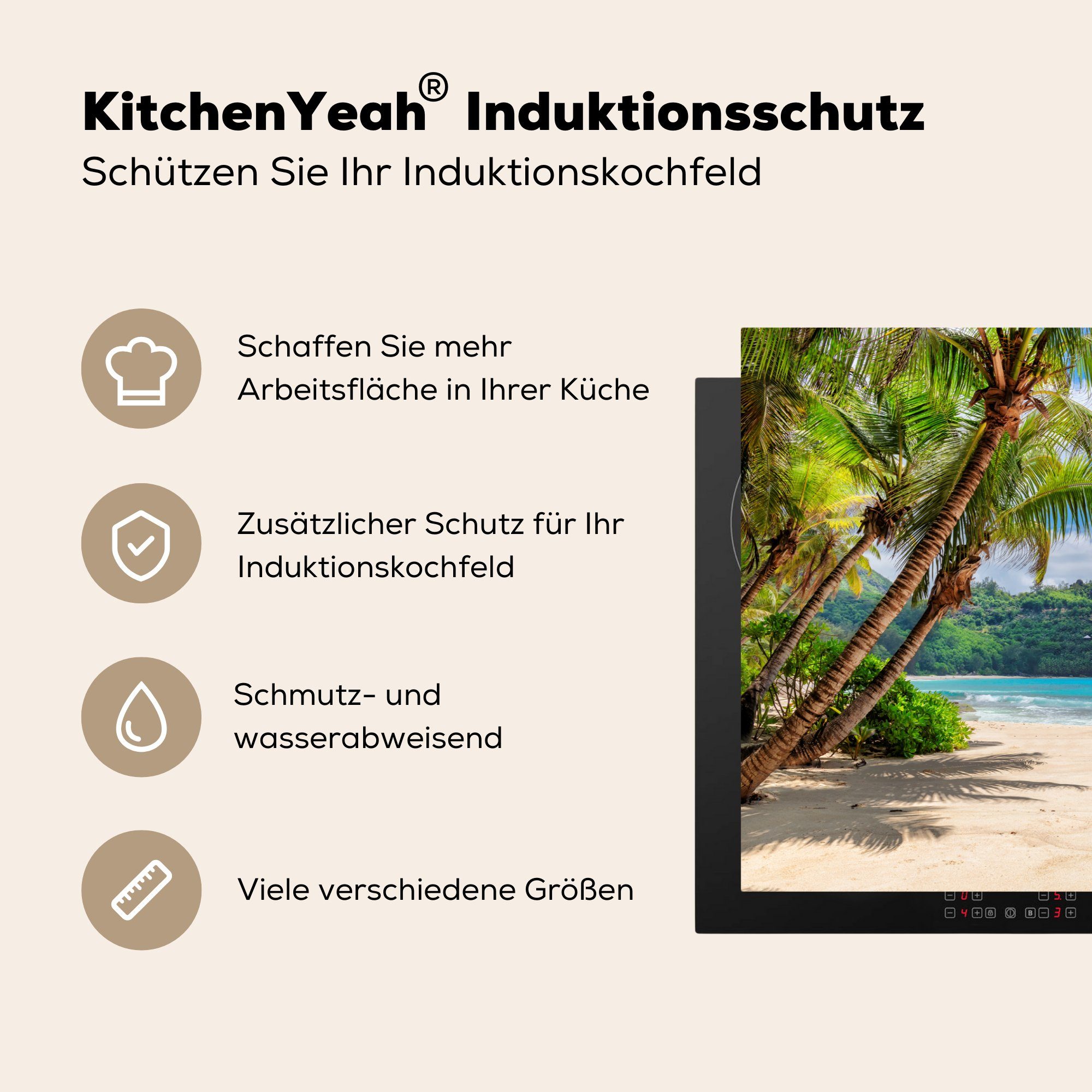 Ceranfeldabdeckung - (1 küche, Strand Schutz cm, Vinyl, für tlg), die Induktionskochfeld - Urlaub, Herdblende-/Abdeckplatte Meer Insel MuchoWow 81x52 -