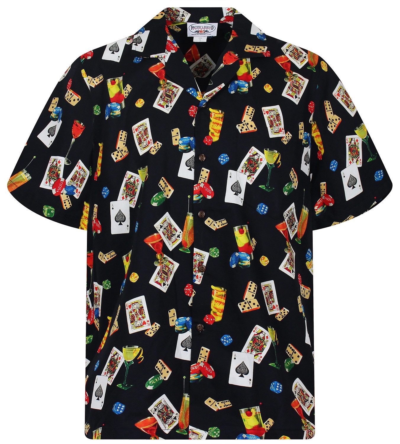 Pacific Legend Hawaiihemd "Poker" Herren Kurzarm Baumwolle Kokosknöpfe Original Hawaii