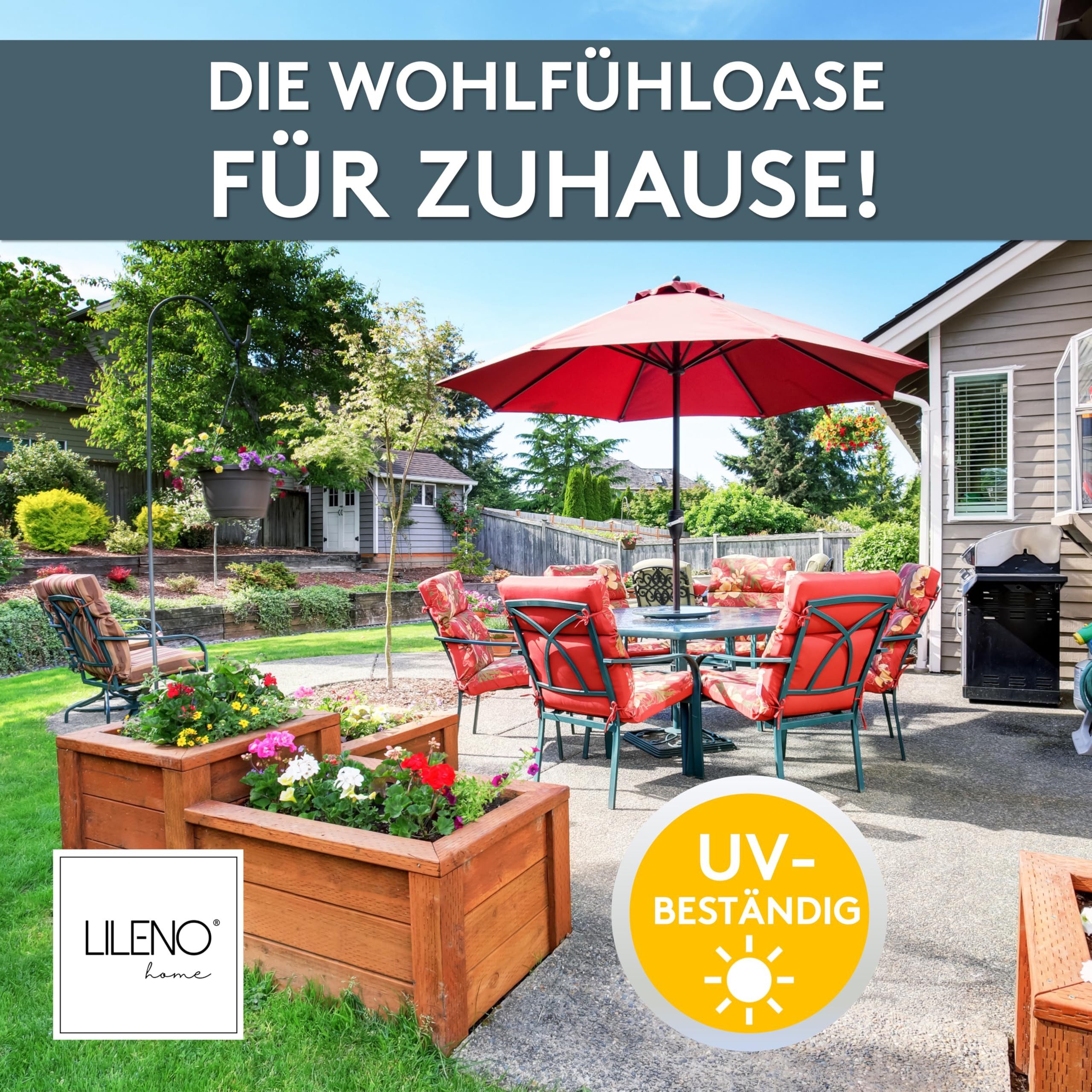 LILENO HOME Hochlehnerauflage mit Kopfkissen, bequeme Sitzauflage für Gartenmöbel, Stuhlkissen, (1er Set), Polsterauflage in Silber, Sitzpolster waschbar für Klappstühle
