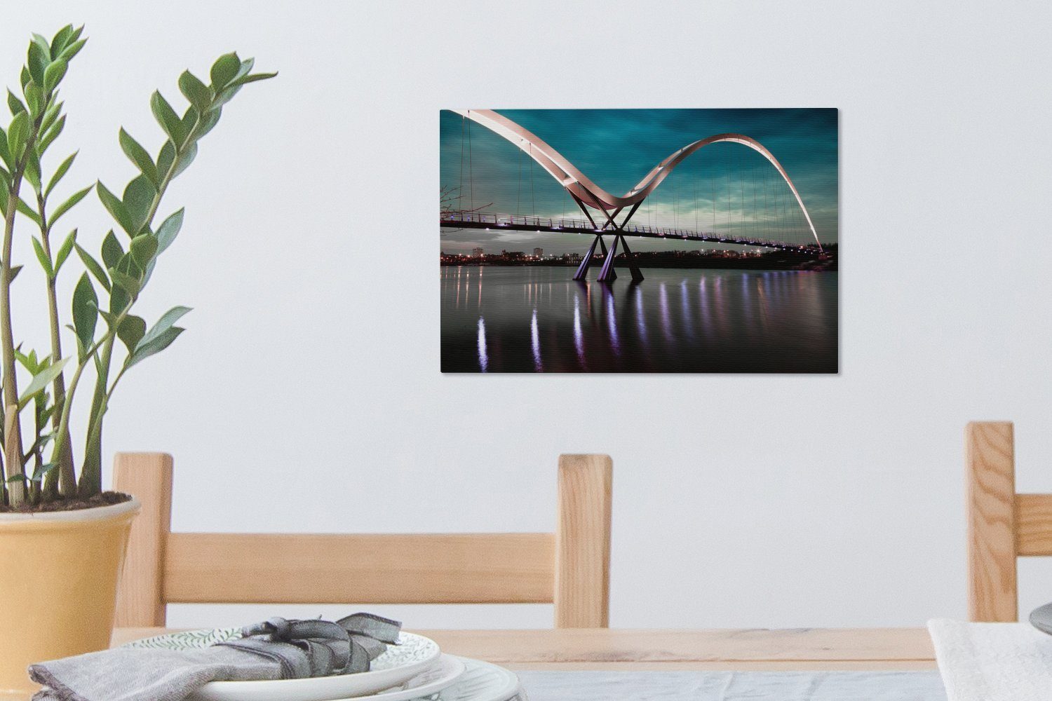 moderne Eine Brücke bei Nacht, Wandbild Leinwandbilder, St), (1 Wanddeko, Leinwandbild Aufhängefertig, 30x20 OneMillionCanvasses® cm
