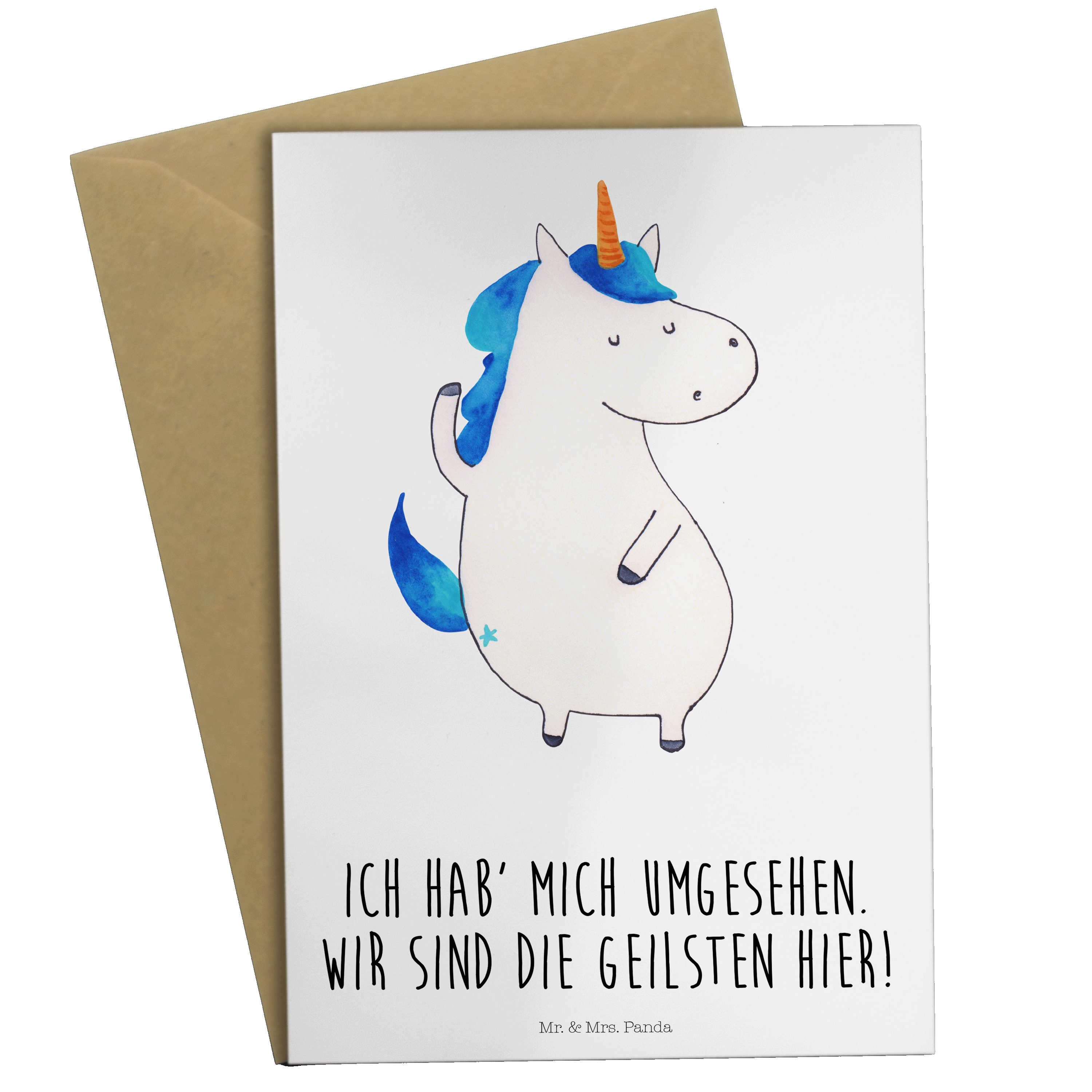 Mr. & Mrs. Panda Grußkarte Einhorn Mann - Weiß - Geschenk, bester Freund, Pegasus, Hochzeitskart