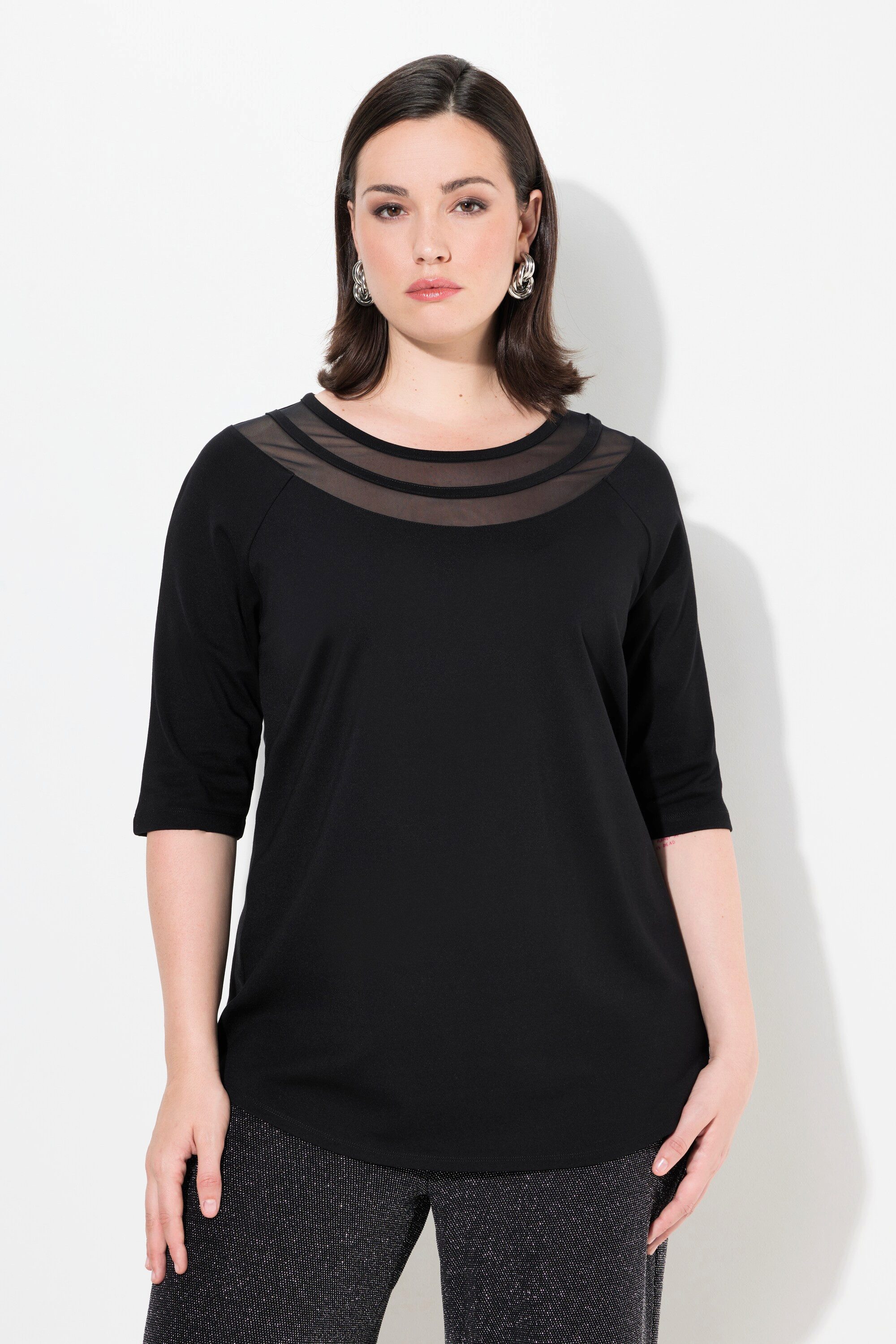 Ulla Popken T-Shirt Shirt Mesheinsatz Classic günstig online kaufen
