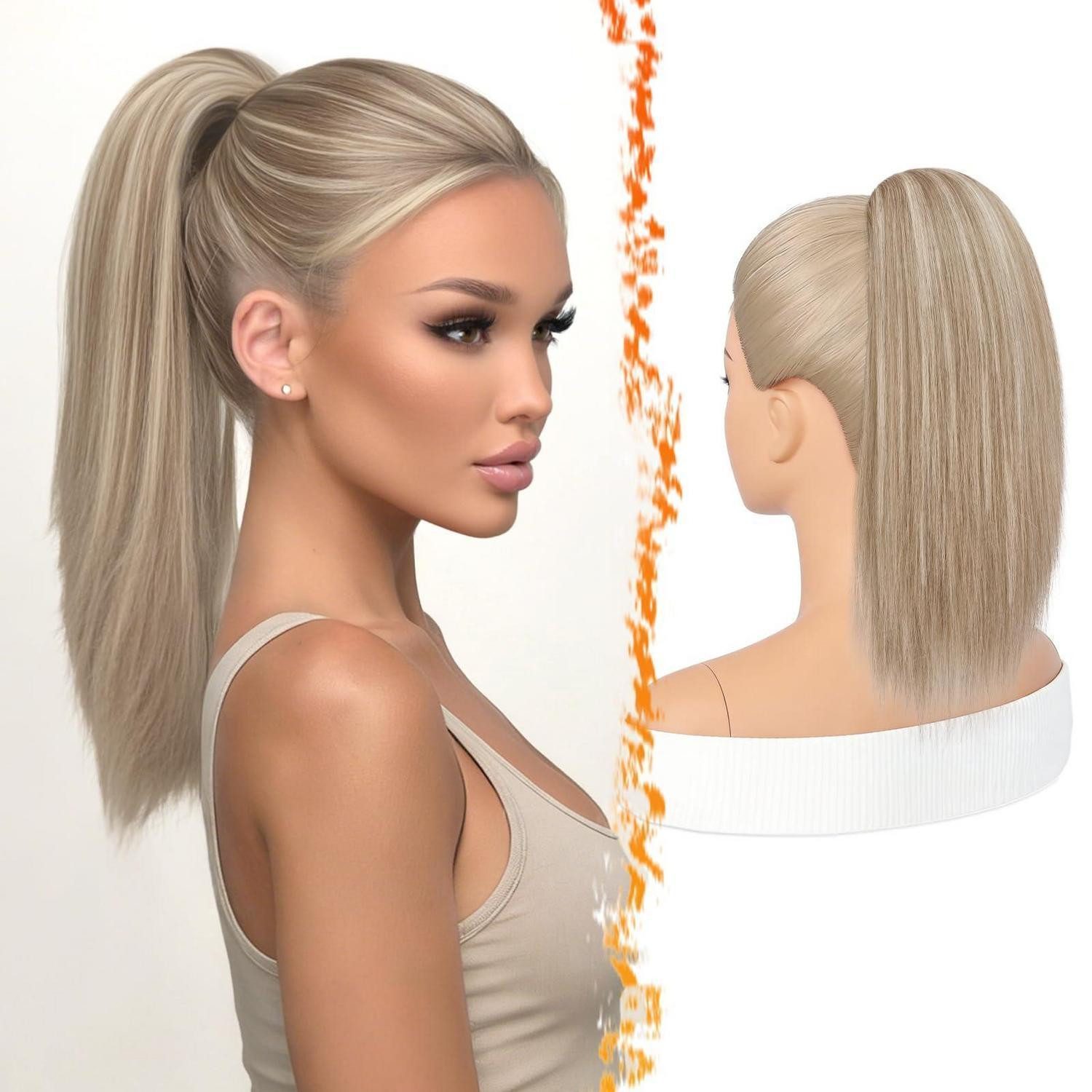LuxusKollektion Kunsthaar-Extension Pferdeschwanz Haarteil glatt blond 40cm Blond Highlights 40cm