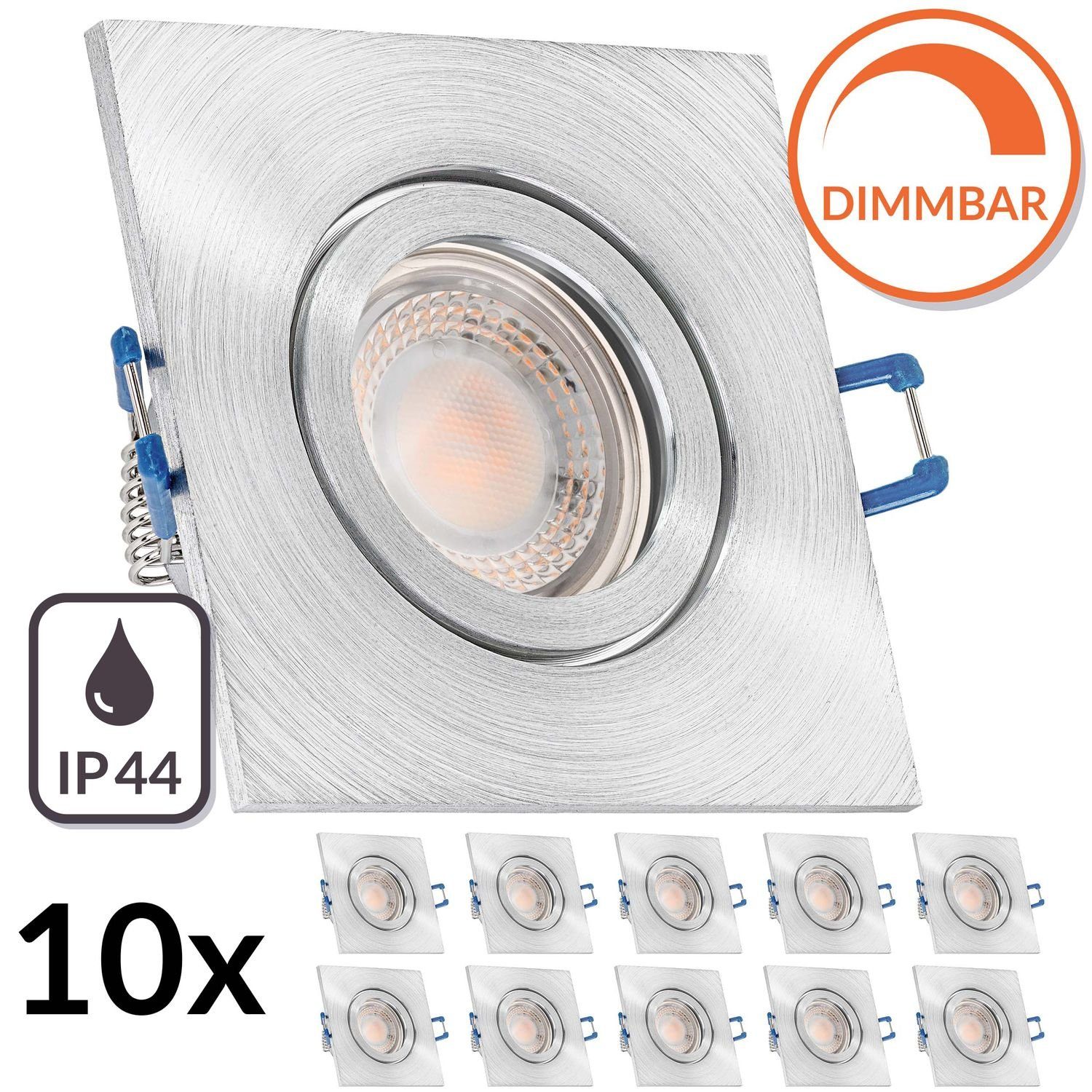 lang LEDANDO LED Einbaustrahler 10er IP44 5W Einbaustrahler Set matt extra LED in flach aluminium mit