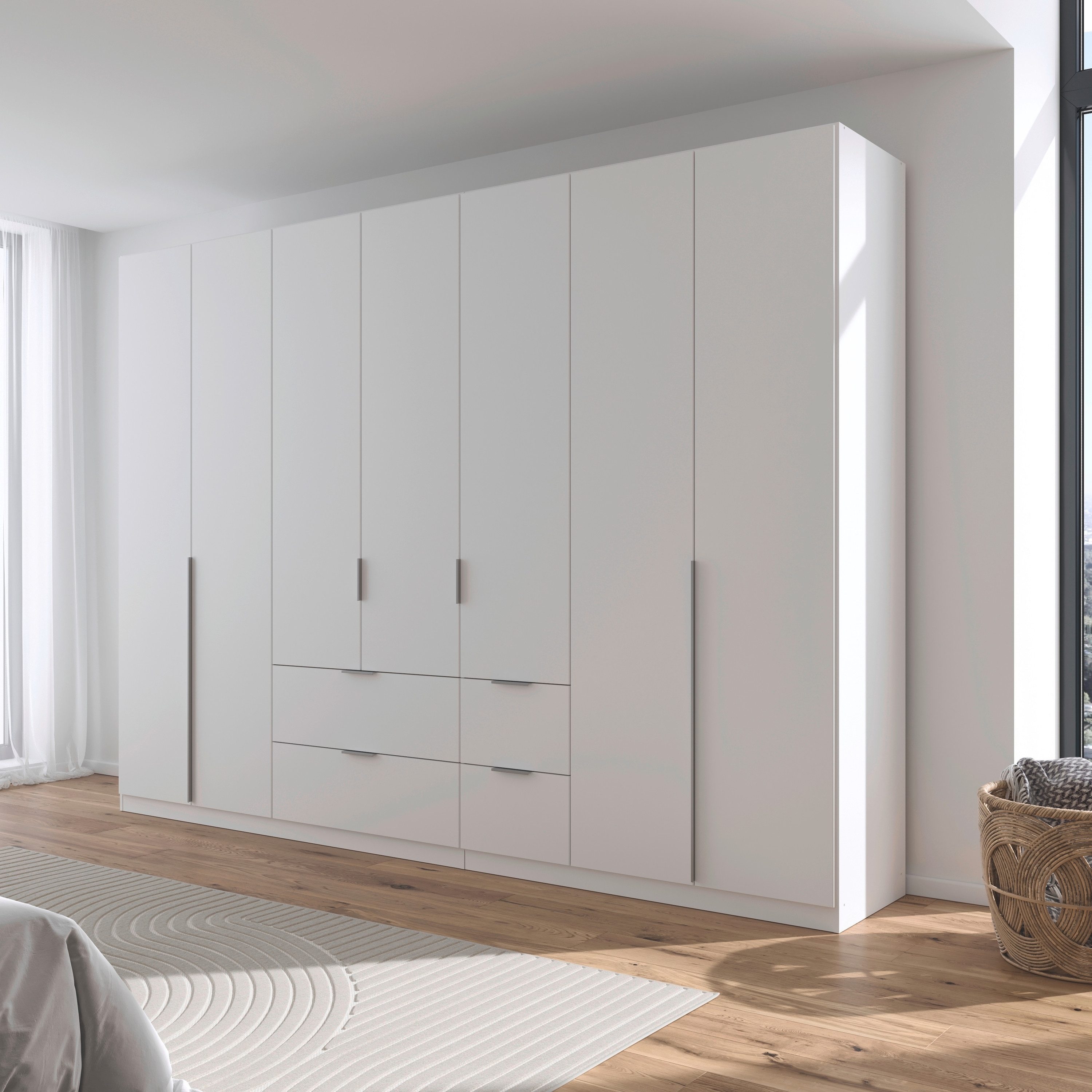 OTTO home Drehtürenschrank Kleiderschrank Schrank Garderobe AGORDO mit Dekor- oder Hochglanzfront (in zwei Griff-Farben, Breite 315 cm) mit Außenschubkästen, Serie in 7 Breiten und 2 Höhen MADE IN GERMANY