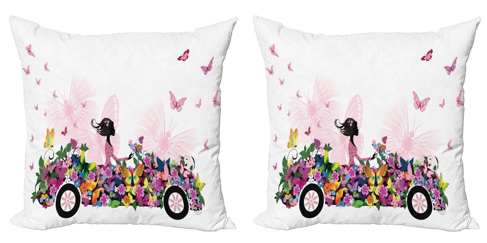 Kissenbezüge Modern Accent Doppelseitiger Digitaldruck, Abakuhaus (2 Stück), Mädchen Floral Car Schmetterlinge