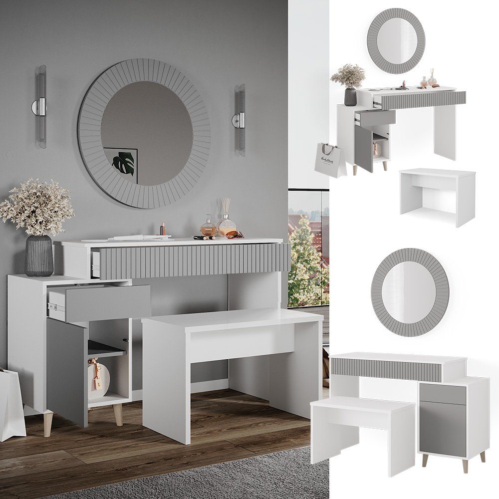 Vicco Schminktisch Arles, Weiß/Grau, 120 cm günstig online kaufen