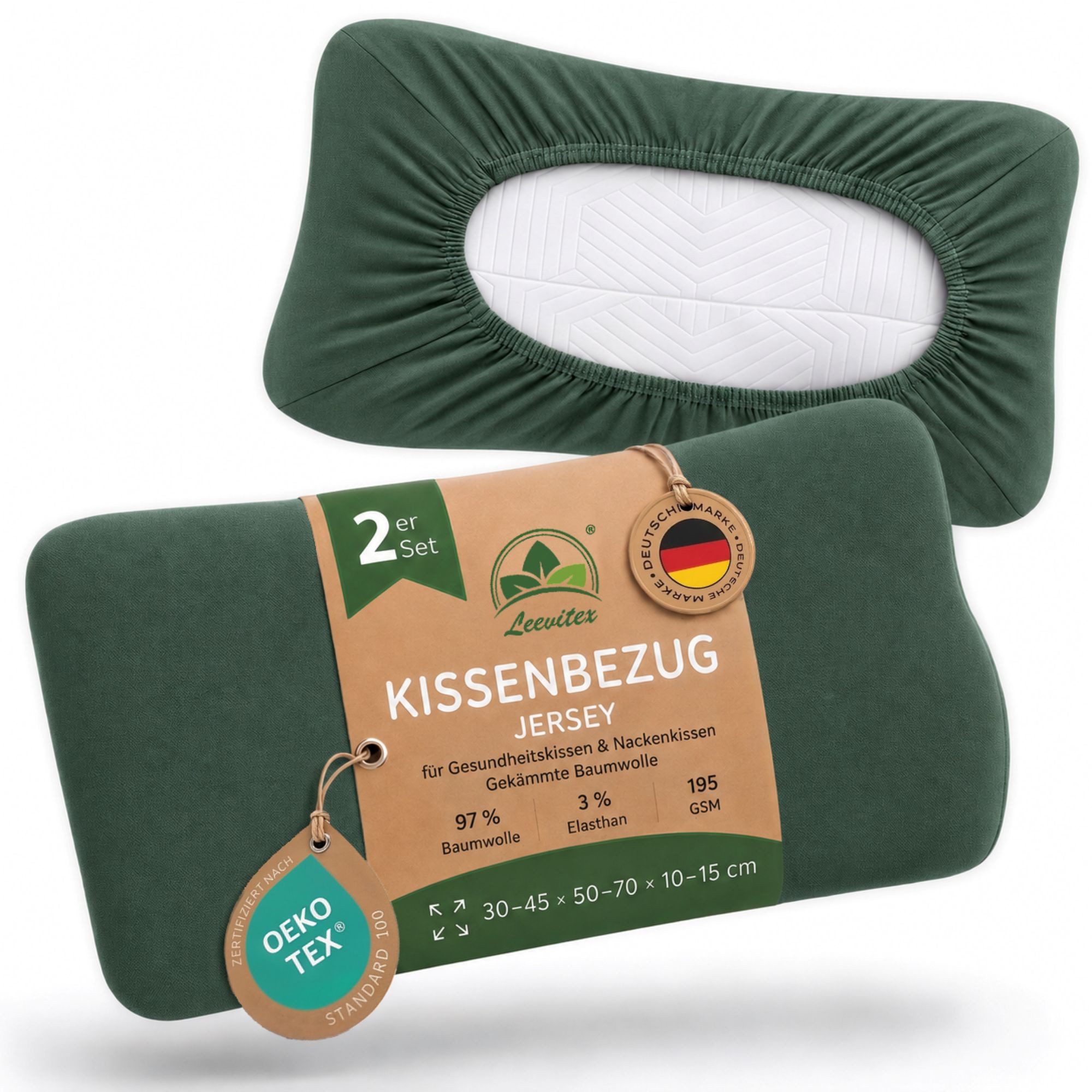leevitex® Kissenbezug für Gesundheitskissen & Nackenkissen, 30-45 x 50-70 x 10-15 cm, (2 Stück), Jersey-Stretch mit Rundumgummizug, 97% Baumwolle, 3% Elasthan