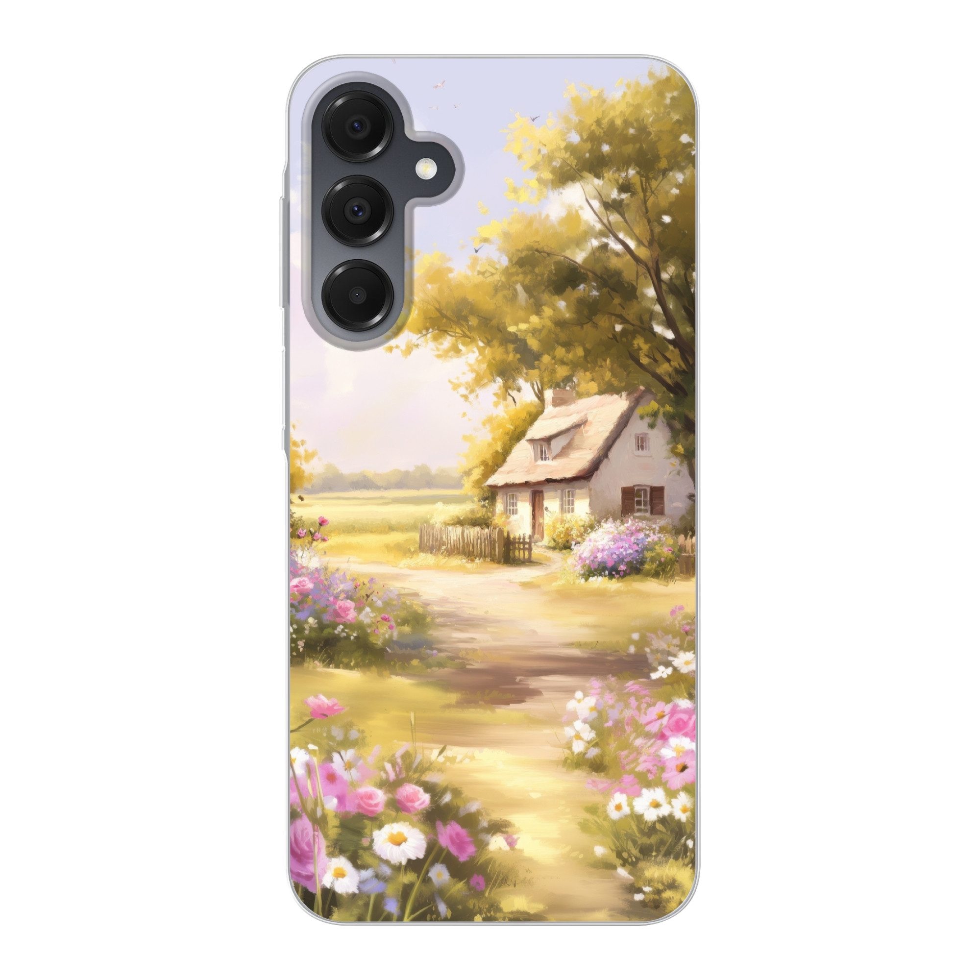 MuchoWow Handyhülle für Samsung Galaxy A16 5G Landhaus - Holz - Blumen, Phone Case, Silikon, Schutzhülle Dünn