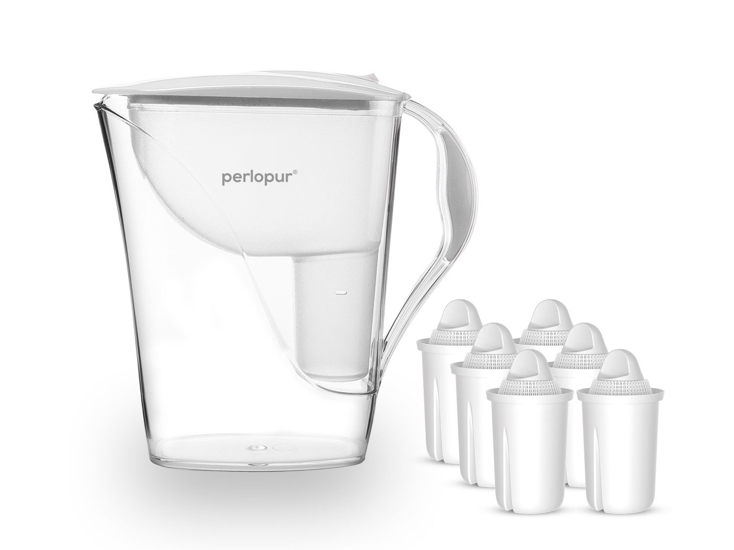 PerloPur Wasserfilter PearlCo Wasserfilter Fashion Weiß Inkl. 6 Universal Filterkartuschen