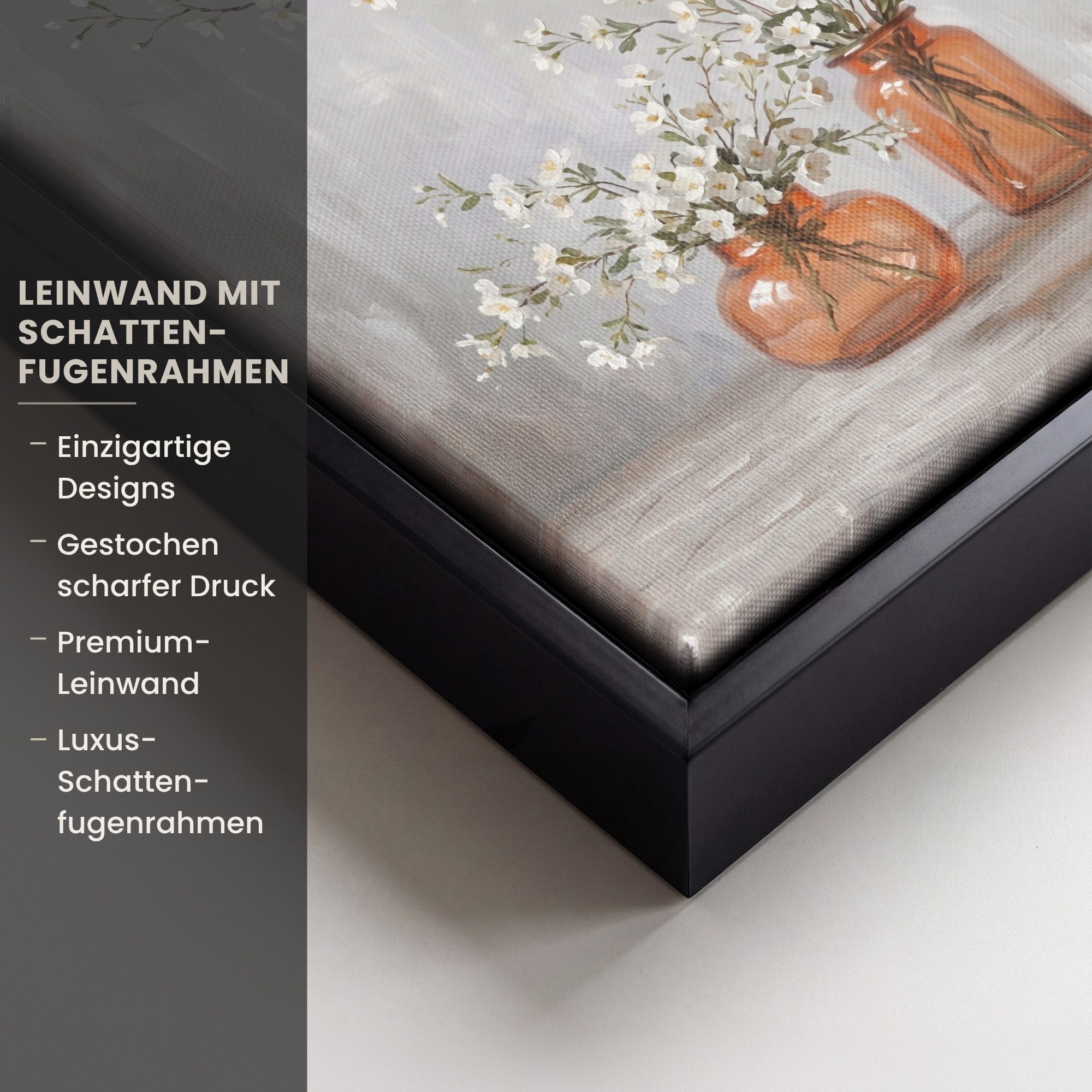 OneMillionCanvasses® Leinwandbild mit Rahmen - Vasen - Blumen - Orange, Fotodruck (1 St), Leinwand Bilder Klein, Wand Dekoration Aesthetic 20x20cm – Bild 3 von 5